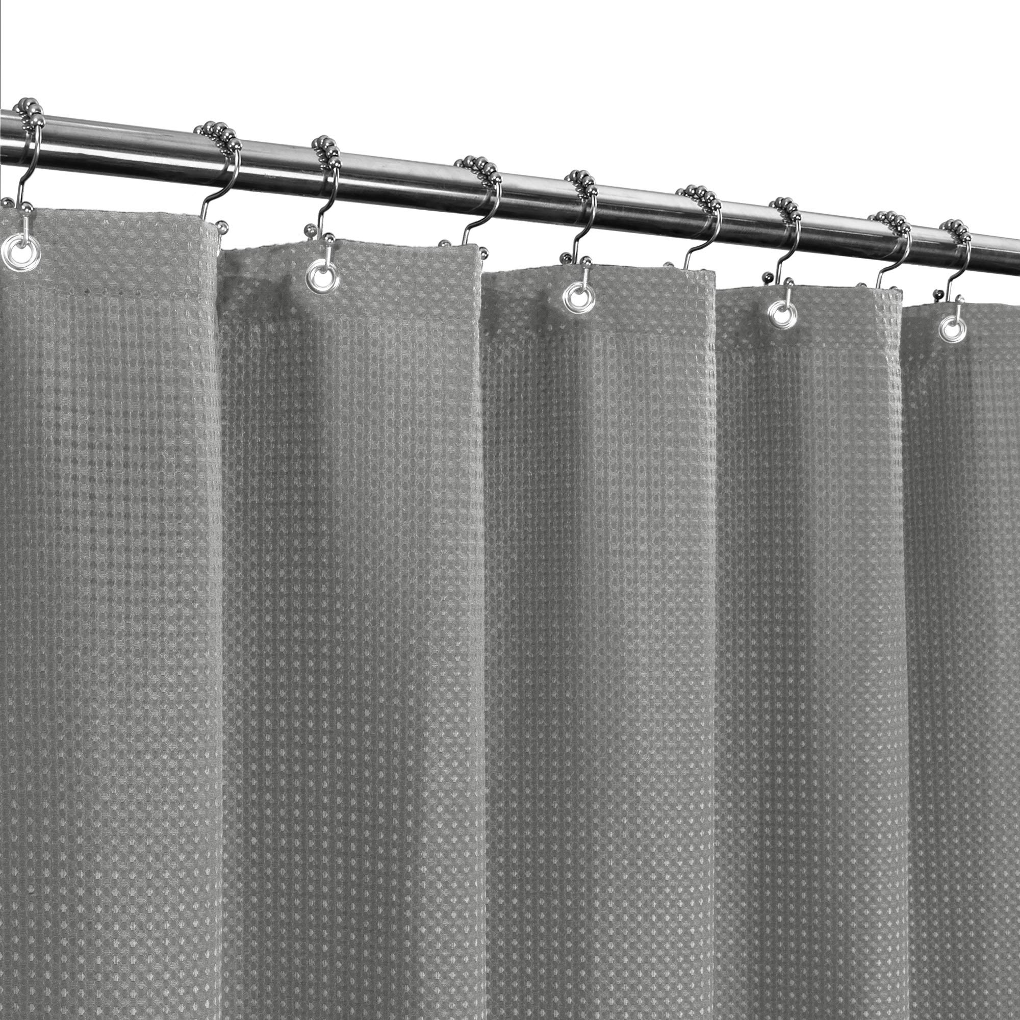 Stall Fabric Shower Curtain Waffle Weave 54 Wide by 78 Long, Hotel Luxury Spa, Water Repellent, Machine Washable, 230 GSM Heavy Duty, Spa, Gray Pique