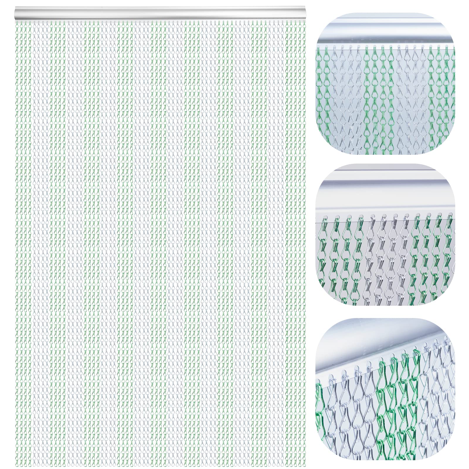 Lymmiytc Chain Curtain Door Screens 90 x 200cm Aluminium Chain Curtain for Doorways Decoration, Metal Fly Screens Insect Blinds Pest Control (Green &
