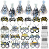 HOWAF Glitter New Years Eve Decorations 2026 Accessories, Happy New Year Headband, Party Hats, Glasses, Blowers for NYE Party Decorations 2026,