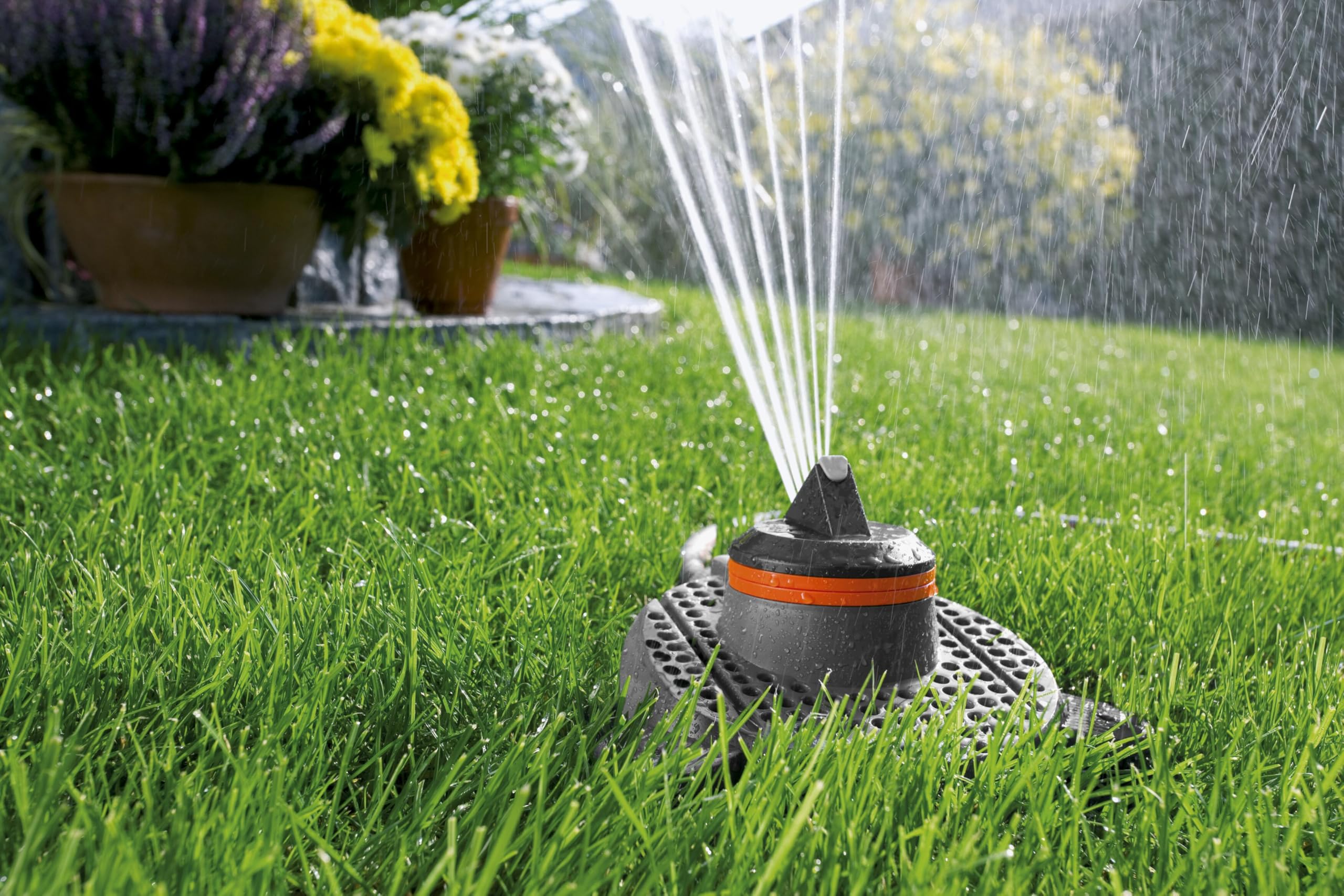 GARDENA Comfort Part and Full Circle Sprinkler Tango: circular sprinkler 2 in 1: Partial and popular rice sprinkler, water quantity and Adjustable