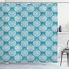 ABAKUHAUS Blue and White Shower Curtain, Damask Art Flowers with Baroque Curlicues Victorian Garden Inspiration, Cloth Fabric Bathroom Decor Set with