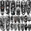 20 Sheets Gothic Full Arm Sleeve Temporary Tattoos For Men Adults Thigh, Temp Nun Girl Skull Skeleton Zeus God Jesus Christ Fake Tattoo Sleeve For