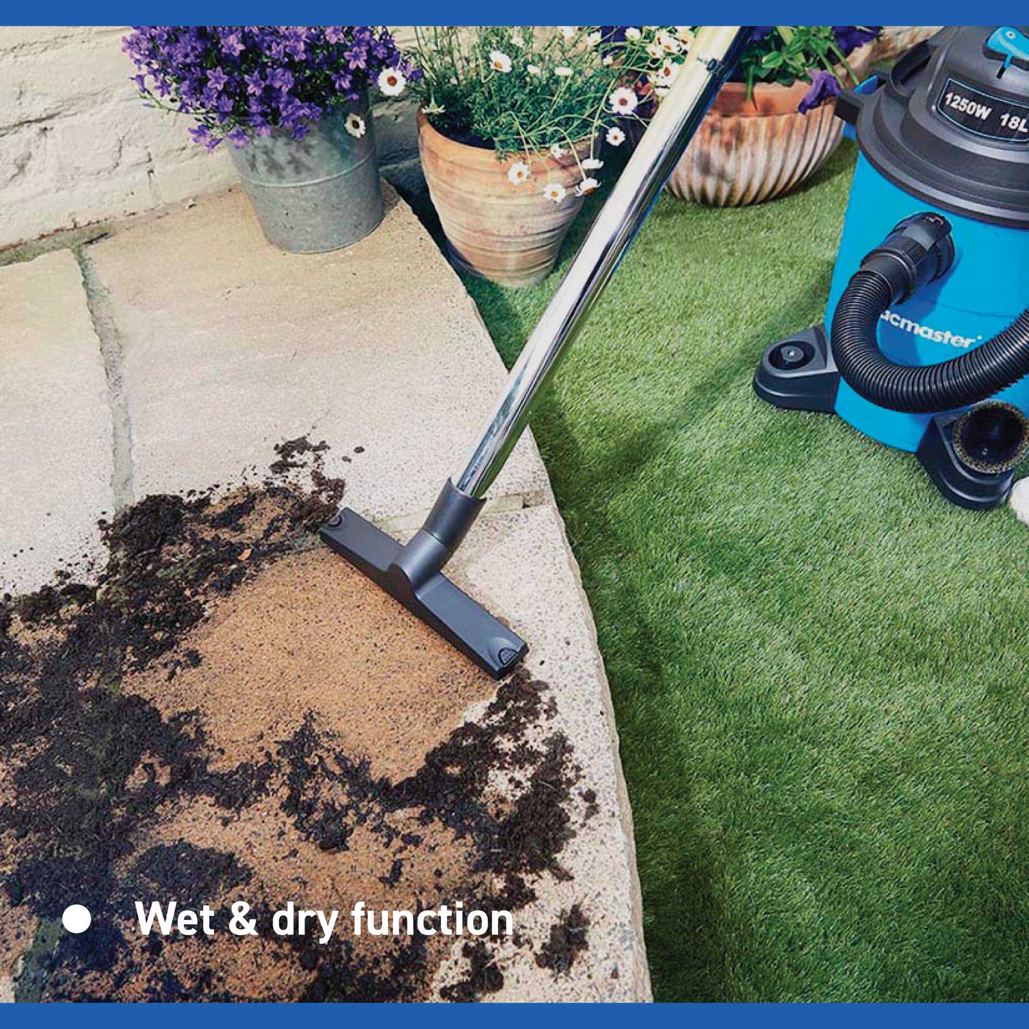 Vacmaster WD 18 Garden & Artificial Grass Cleaner, Outdoor Wet & Dry Vacuum For Cleaning Astroturf, Patio, Decking and Other Outdoor Areas, 1250W, 18