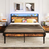 IRONCK King Size Bed Frame with Storage Headboard & LED Lights, Platform Bed Frame King Size with Charging Station, Metal Bed Frame, UnderBed