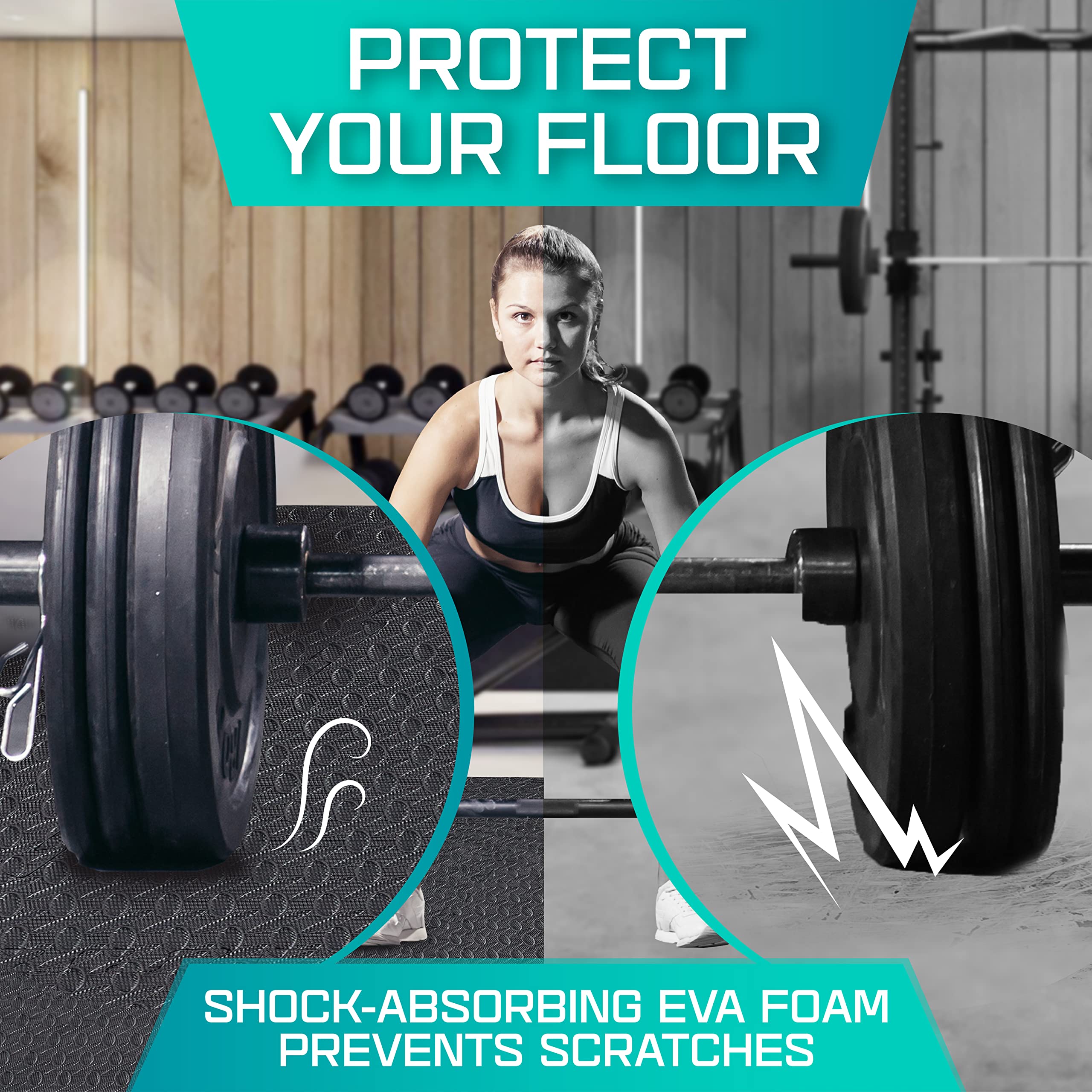 Yes4All M8RZ Interlocking Exercise Foam Mats with Border ? Interlocking Floor Mats for Gym Equipment ? Eva Interlocking Floor Tiles (Black)