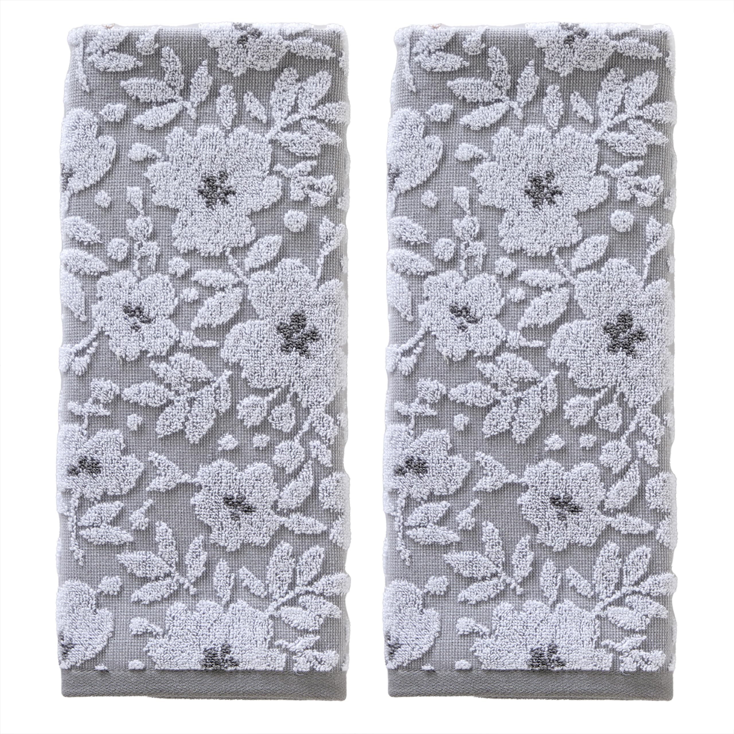 SKL Home Floral Jacquard Hand Towel Set, Gray, 2 Count