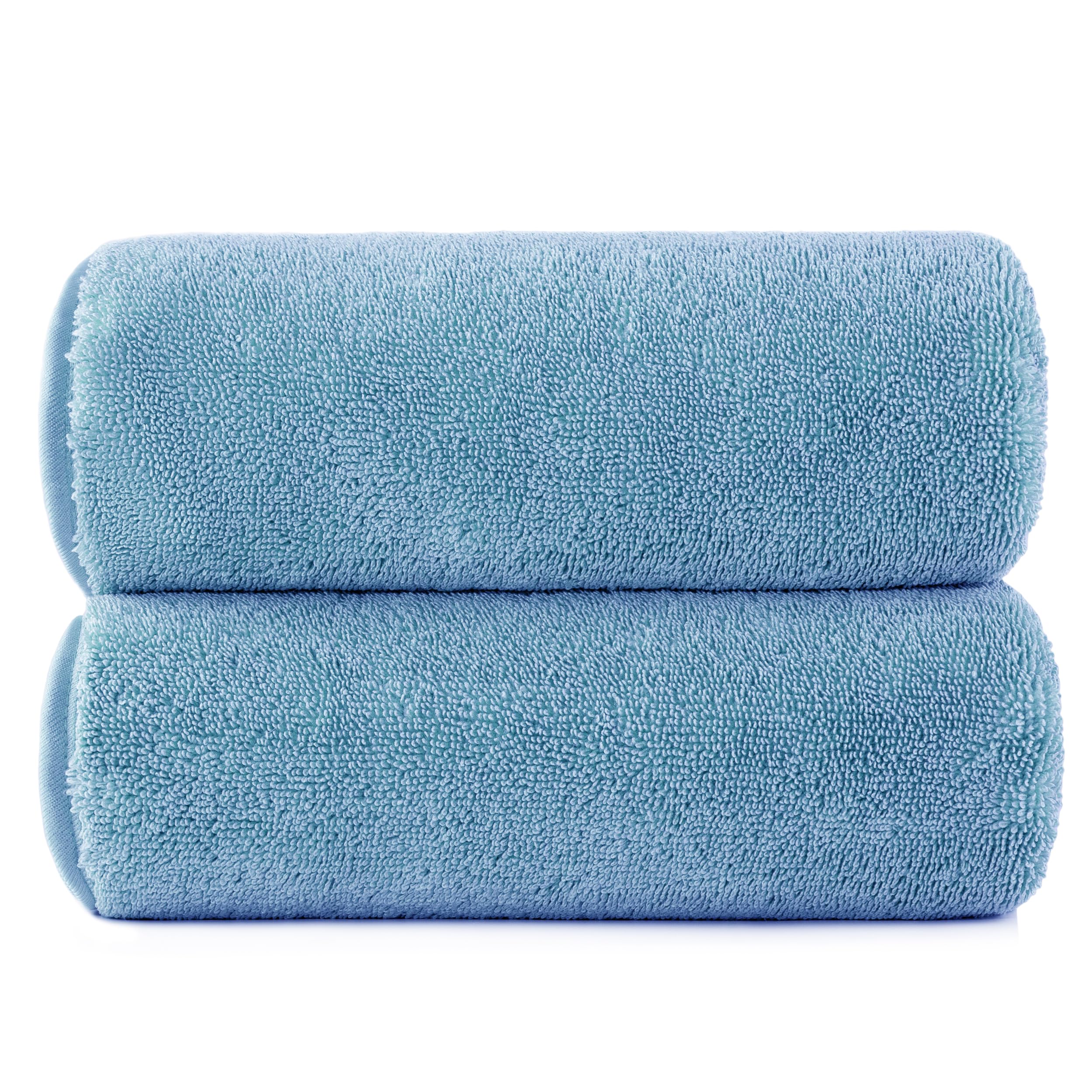 POLYTE Terry Twist Weave Microfiber Oversize Quick Dry Lint Free Bath Towel,152.4 x 76.2 cm, Pack of 2 (Blue)