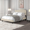 Galano Azalea Upholstered Double Bed Frame with Headboard ? Beige Polyester Fabric ? Solid Wood Slats for Mattress Support, Modern Platform Bed, Easy