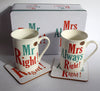 mr & mrs right mug & coaster one set in a tin