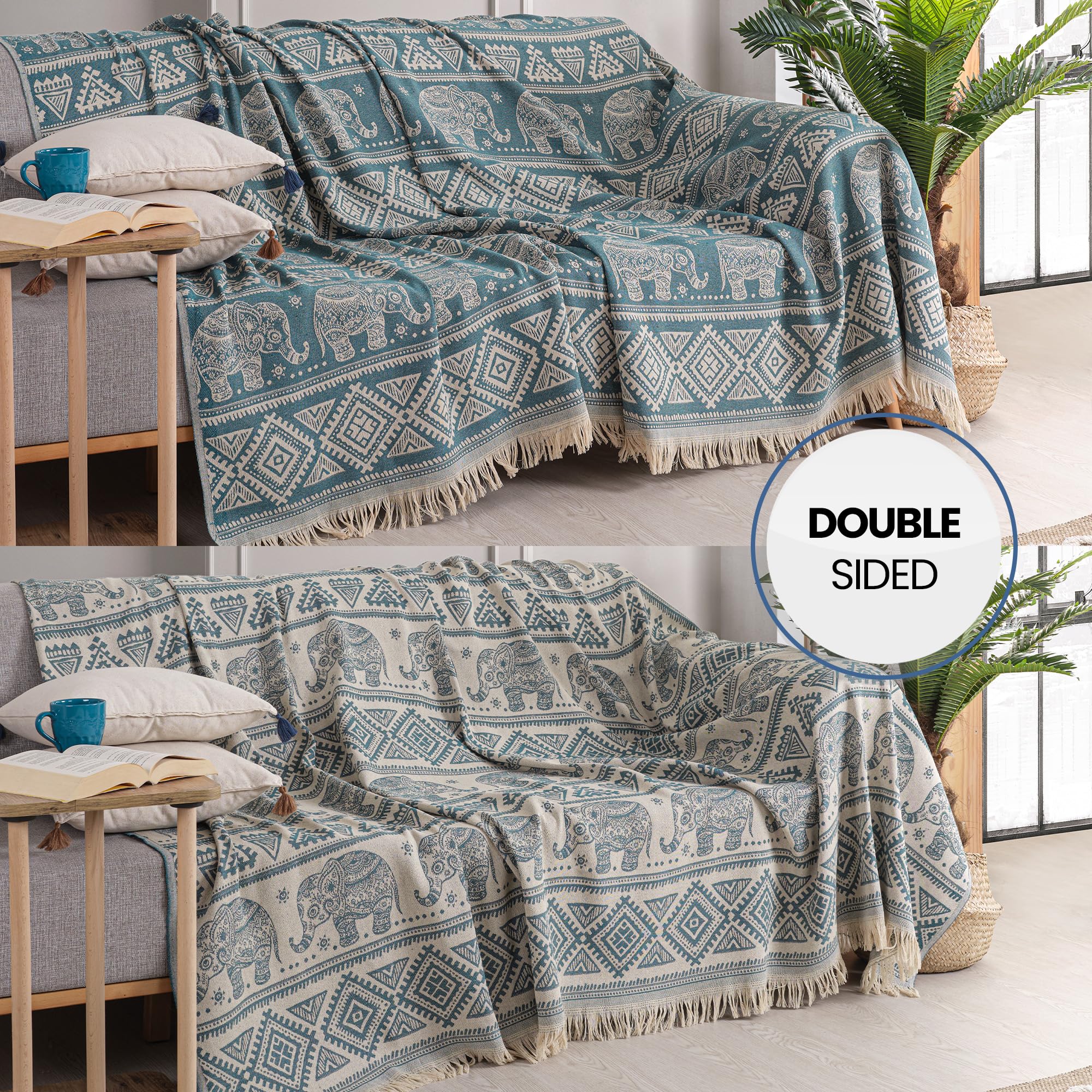Milam London Boho Throw Blanket | Bohemian Throws For King Size Beds | Reversible Bohemian Bedding | Sofa Throw Large 3 Seater | King Size Bedspread