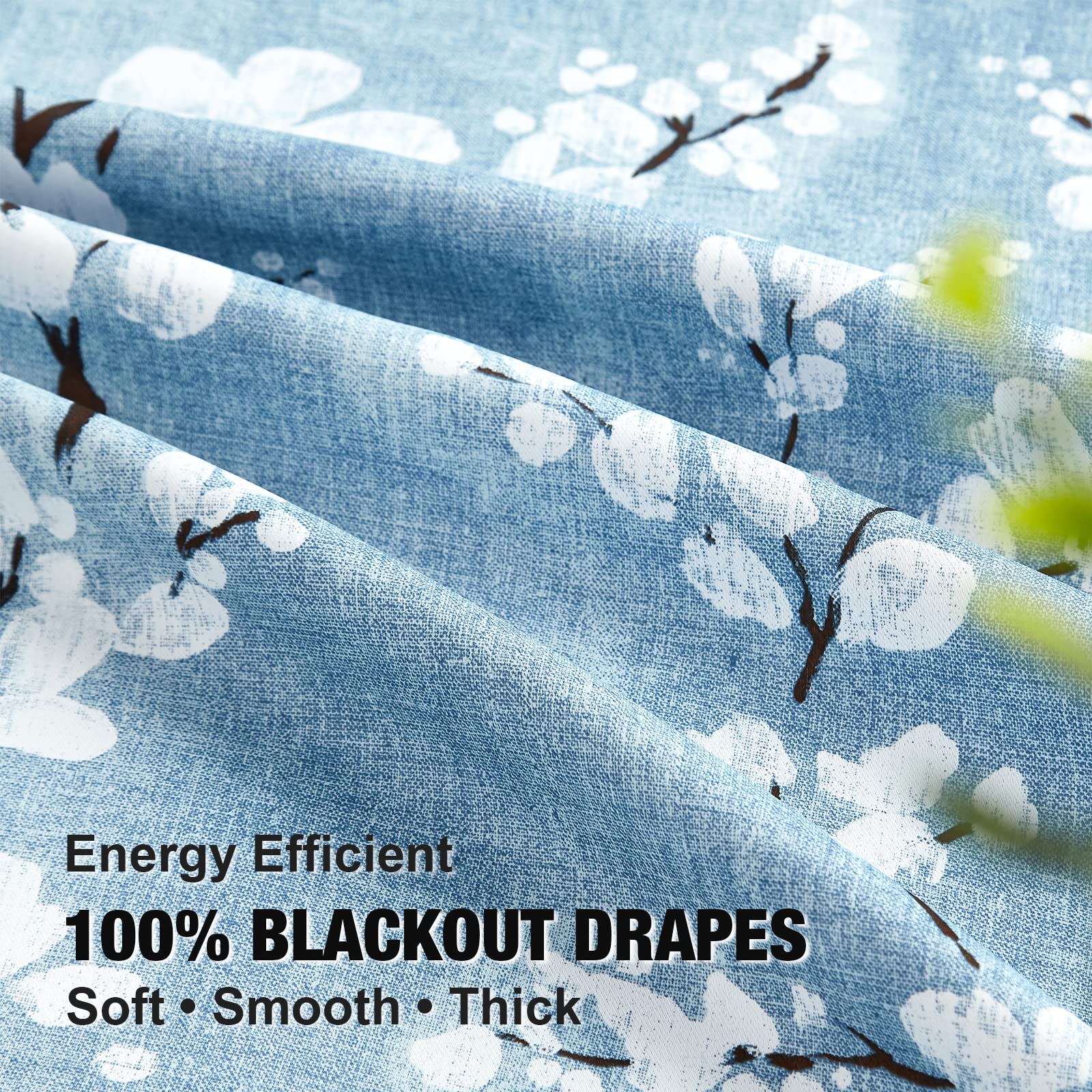 Fmfunctex Blue Floral Blackout Curtains for Bedroom 72 inch Drop Eyelet Curtains for Living Room Nursary Blossom Thermal Insulated Window Curtain