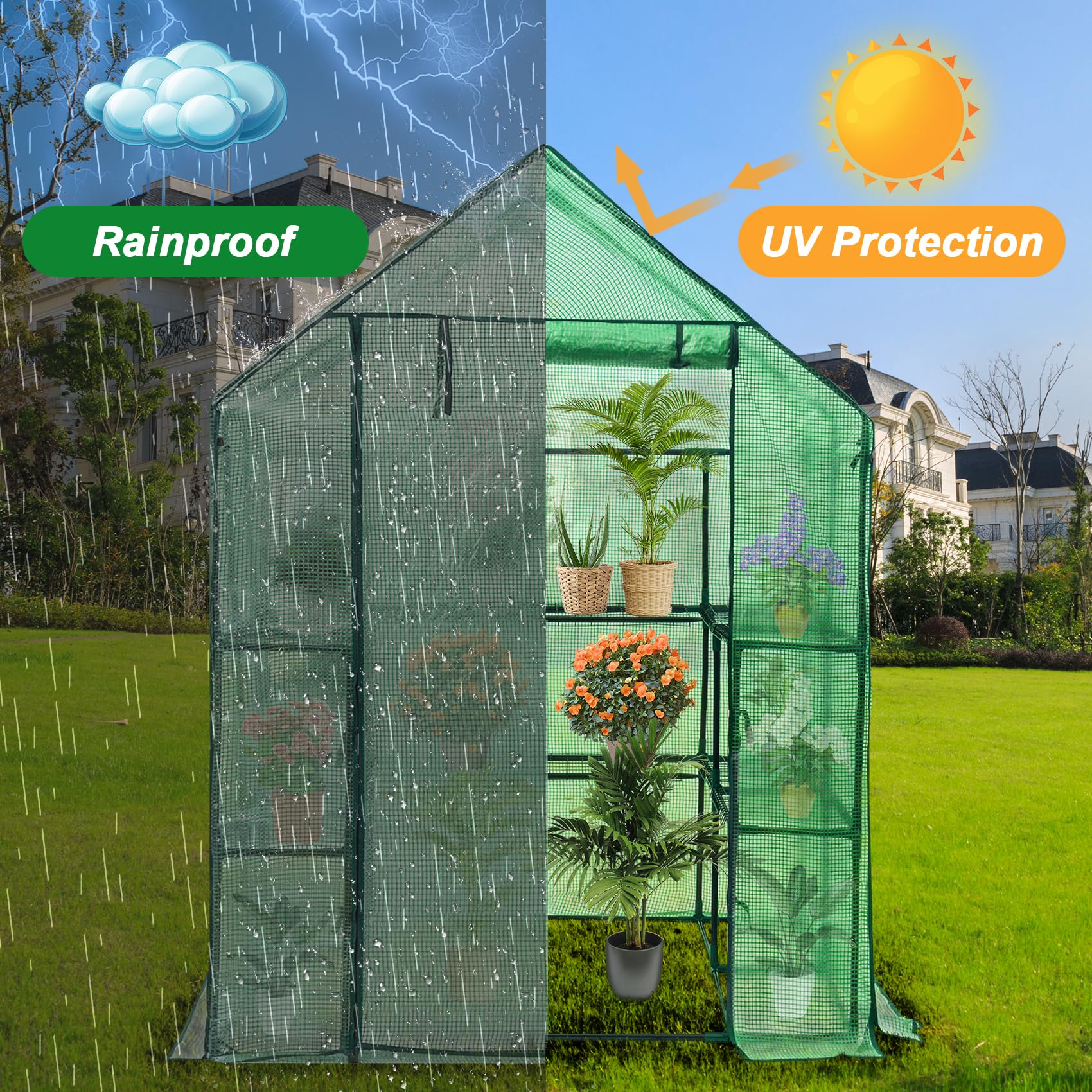 D4P Display4top Greenhouse Portable Outdoor Small Green Houses with PE Cover,143 x 143 x 195 cm