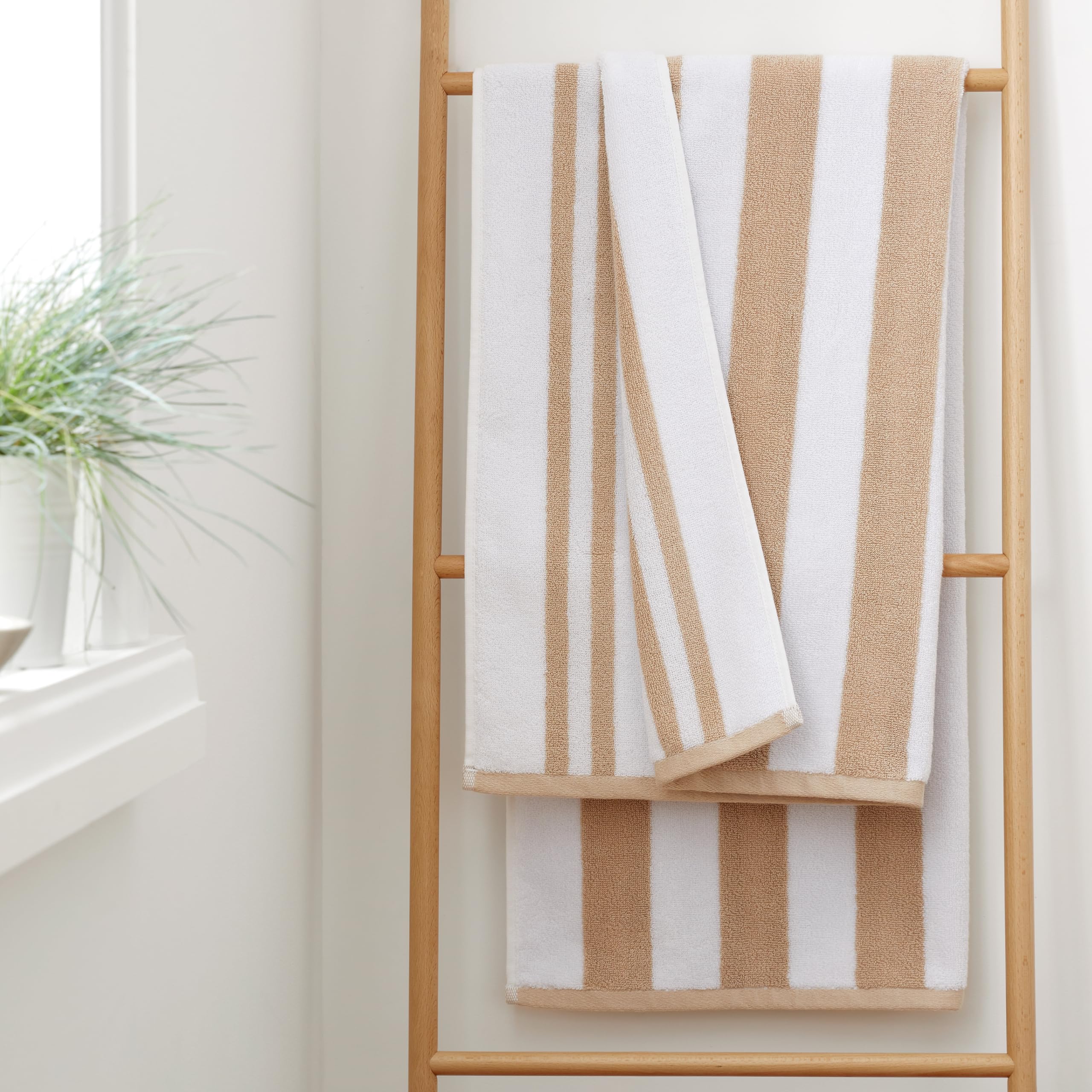 Bianca Reversible Stripe 70x120cm Cotton Jacquard Bath Towel Natural