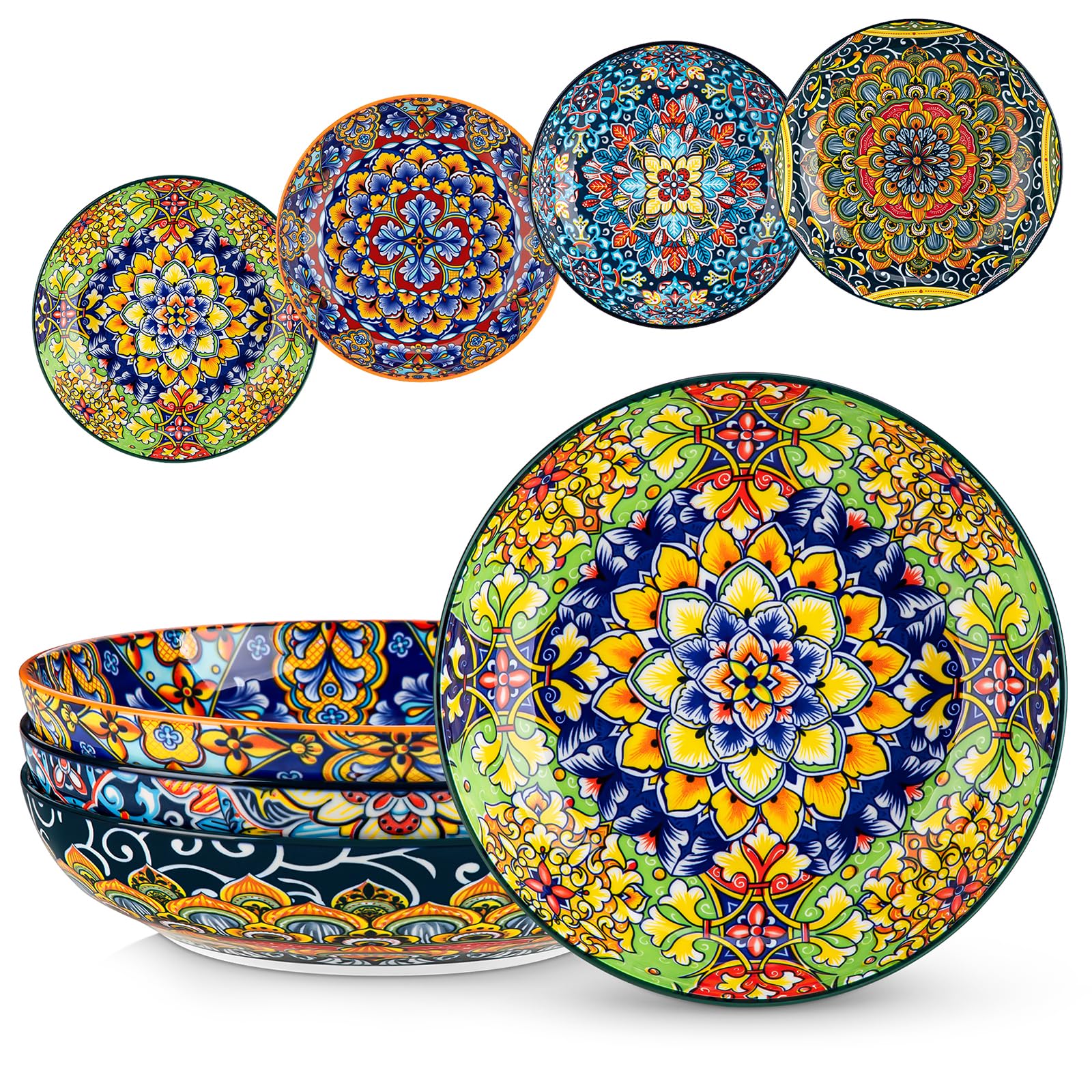 vancasso SIMI Pasta Bowls Set of 4, Porcelain Salad Bowls, 42 oz Large Corlorful Serving Bowls for Kitchen, Dishwasher & Microwave Safe Soup Bowls,