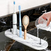 ZAIONE Toothbrush Holder for Bathroom Countertop: Quick-Dry Absorbent Diatomite Base 30?10cm for Electric Toothbrushes Toothpastes Organiser(White
