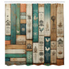 ABAKUHAUS Farmhouse Shower Curtain, Rustic Wooden Planks Art, Cloth Fabric Bathroom Decor Set with Hooks, 175 x 200 cm, Turquoise Camel Eggshell