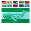 Nova Blue Whale Beach Towel - 34 x 63 Inch, 100% Cotton, Blue, Green (Striped) Stripes, Fish Theme, Lightweight, Portable