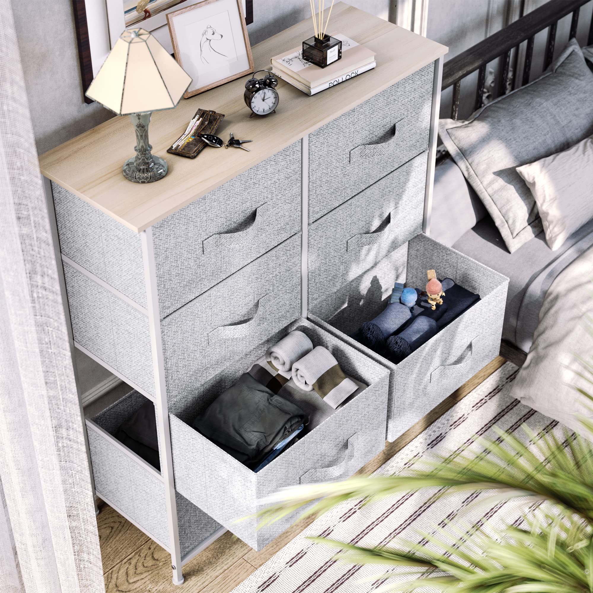 YITAHOME Chest of Drawers with 8 Drawers,Bedroom Drawers, Fabric Dresser with Wood Top,Drawer storage unit for for Bedroom, Living room, Light Grey