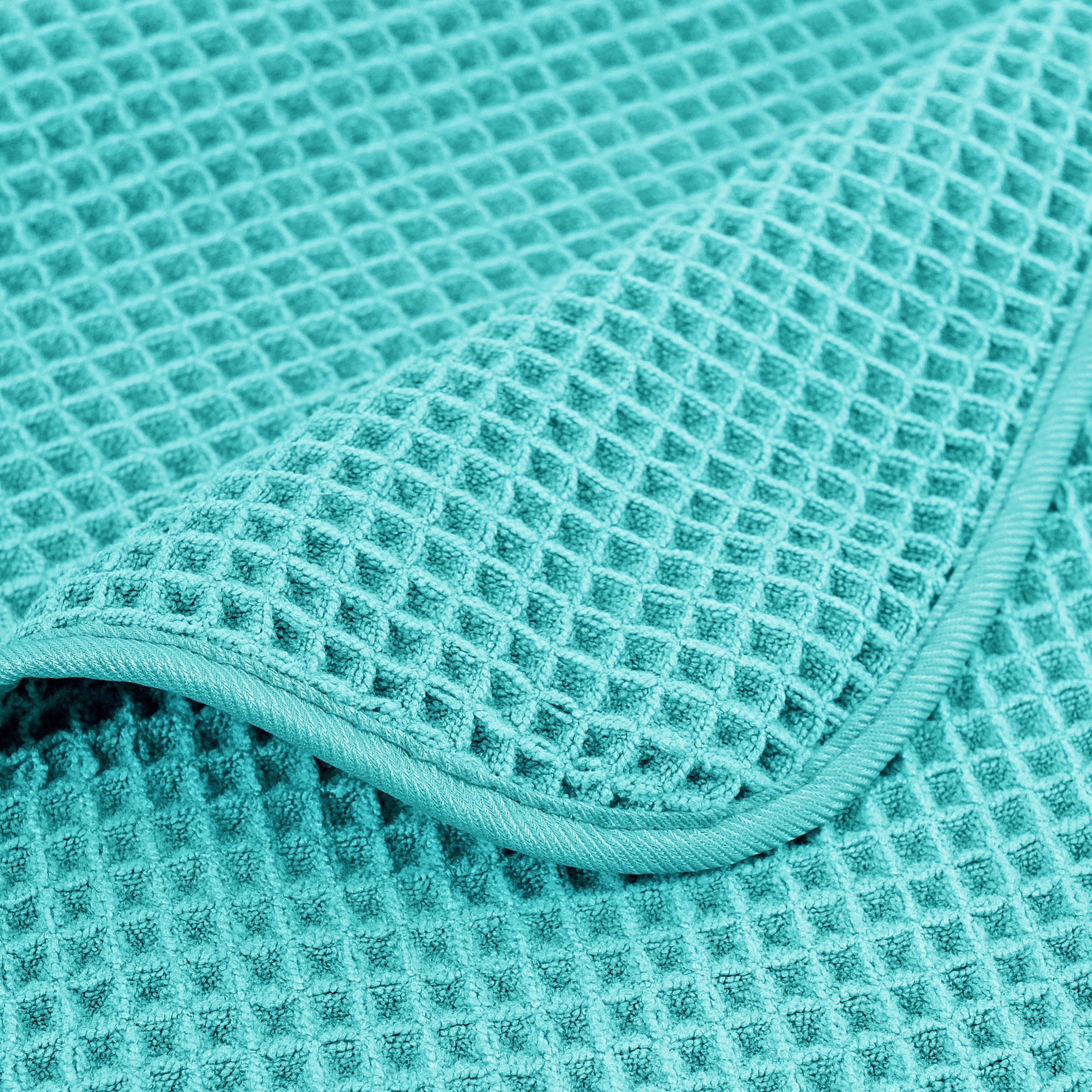 POLYTE Microfibre Oversize Quick Dry Lint Free Bath Towel, 152 x 76 cm, 4 Pack (Aqua, Waffle Weave)