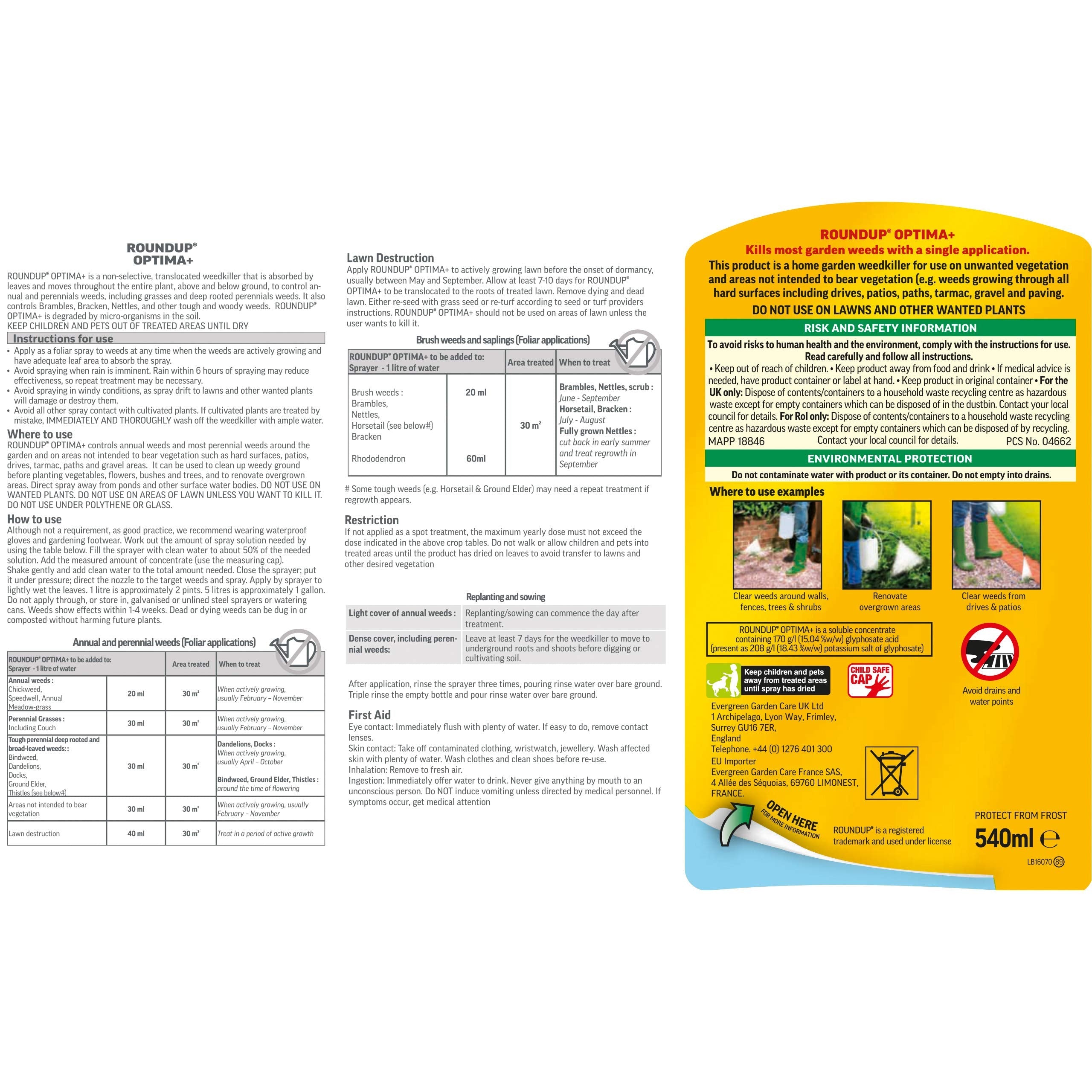 Roundup Optima+ Total Weedkiller, Concentrate, 540 ml