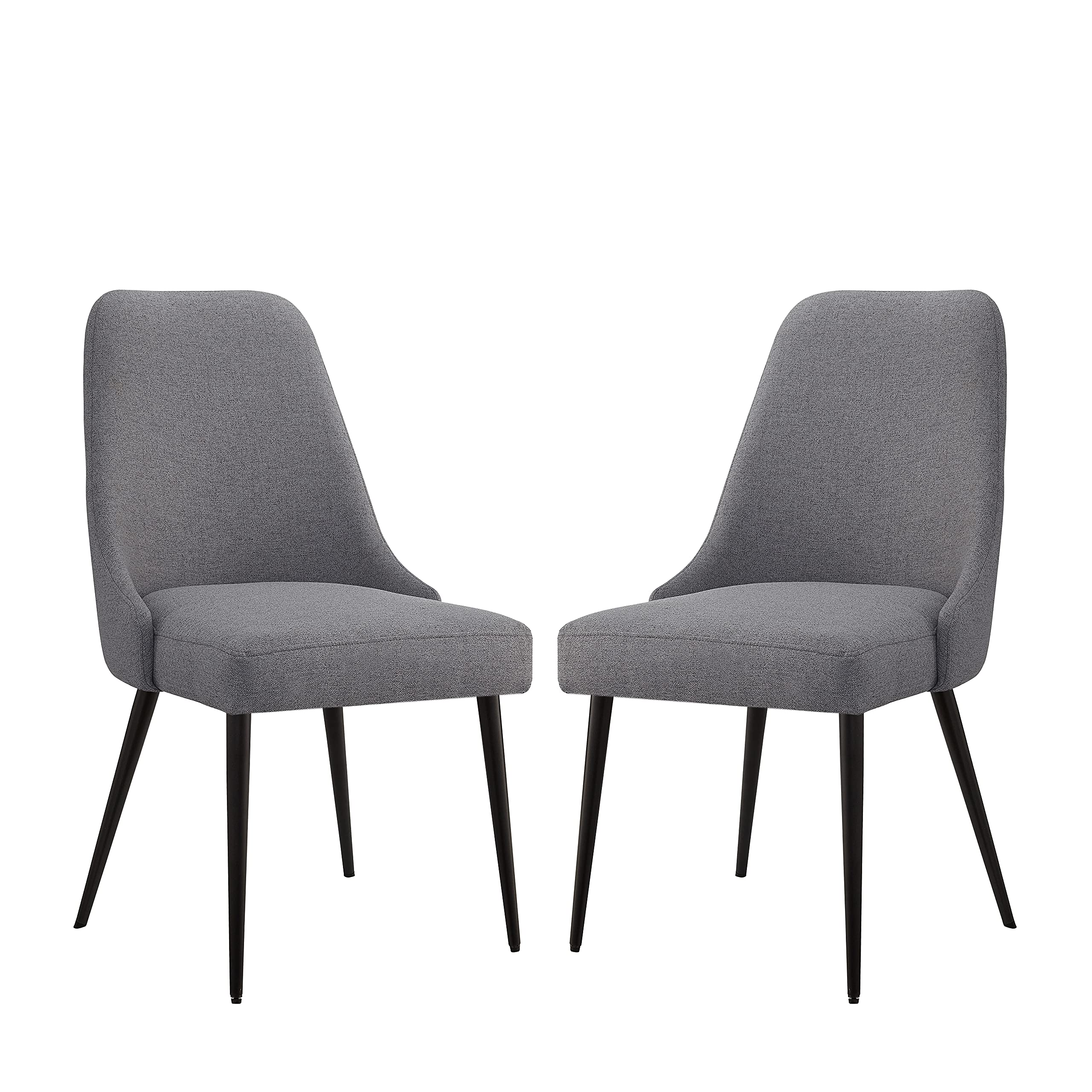Ball & Cast Upholstered Kitchen Chairs Set of 2, Modern Dining Room Comfy Side-Chair with Padded Seat & Metal Legs, Grey