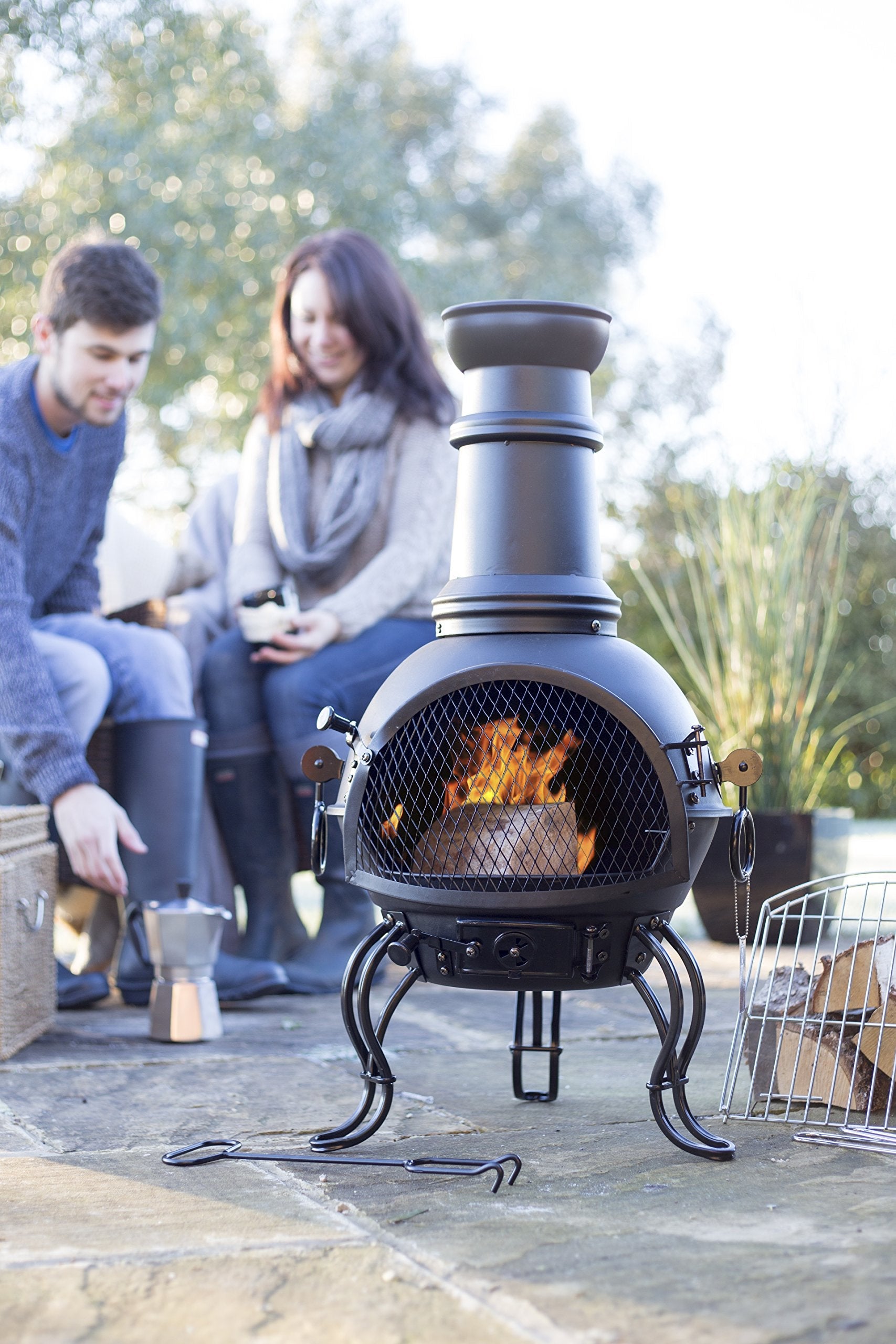 MURCIA MED STEEL CHIMENEA WITH GRILL