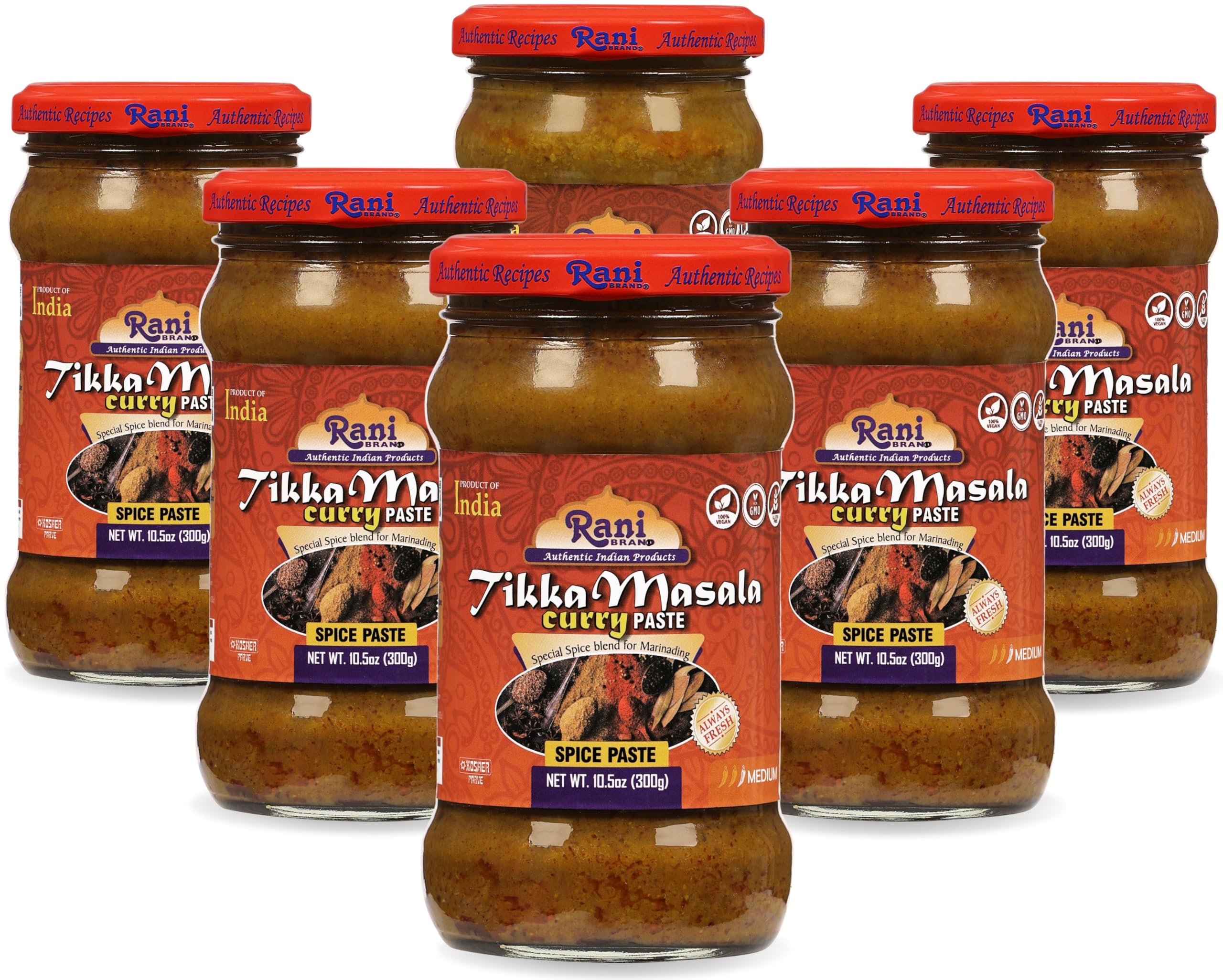 Rani Tikka Masala Cooking Spice Paste 10.5oz (300g) Glass Jar, Pack of 5+1 FREE ~ No Colors | All Natural | NON-GMO | Kosher | Vegan | Gluten Free |