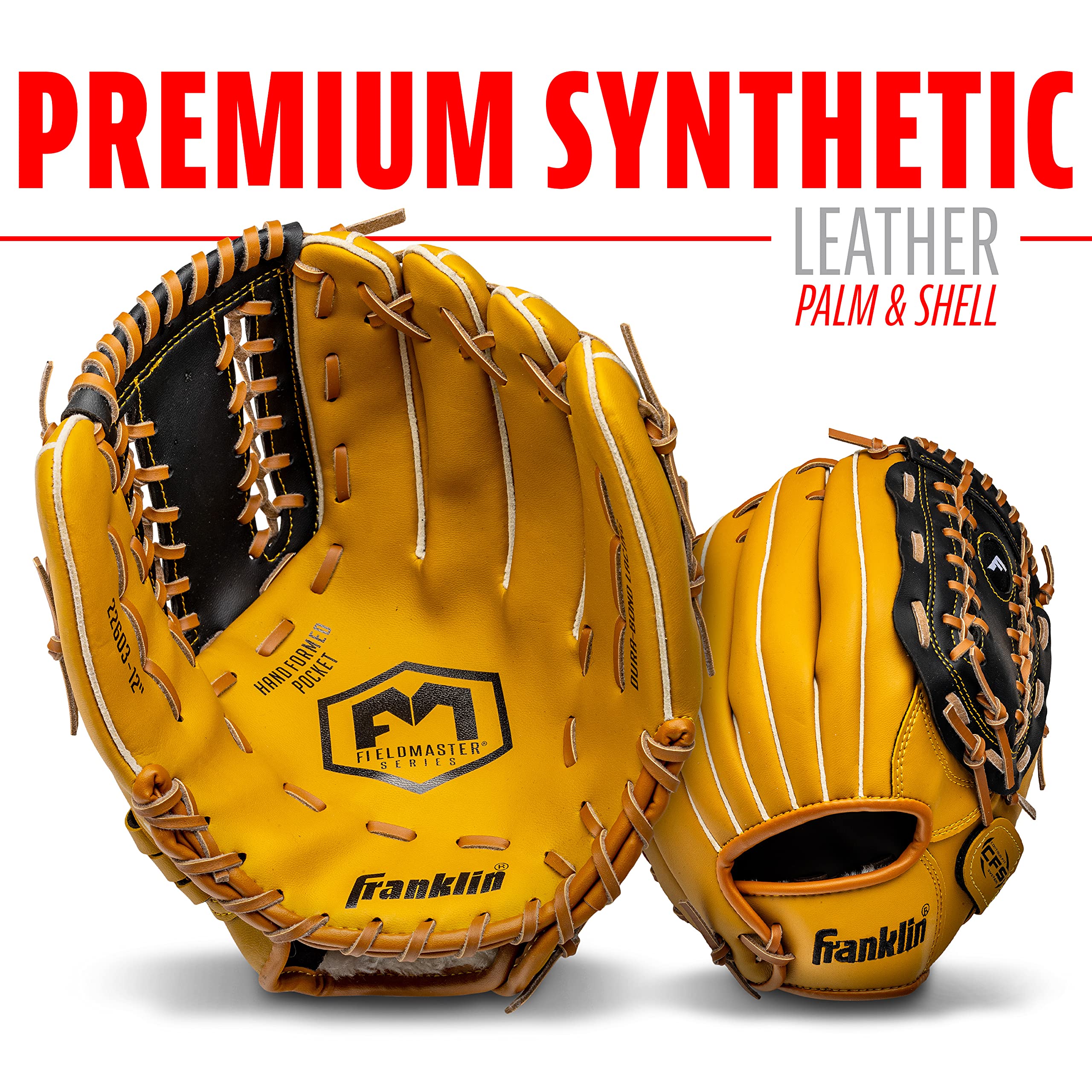 Franklin Sports Baseball and Softball Glove - Field Master - Baseball and Softball Mitt, 12" - Trapeze Web, Tan