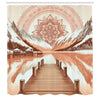 ABAKUHAUS Lake Shower Curtain, Mountains Pier and Mandala, Cloth Fabric Bathroom Decor Set with Hooks, 175 x 200 cm, Salmon Reddish Brown Dark Rust