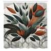 ABAKUHAUS Boho Shower Curtain, Mid Century Exotics Art Leaves, Cloth Fabric Bathroom Decor Set with Hooks, 175 x 200 cm, Orange Laurel Green Grey