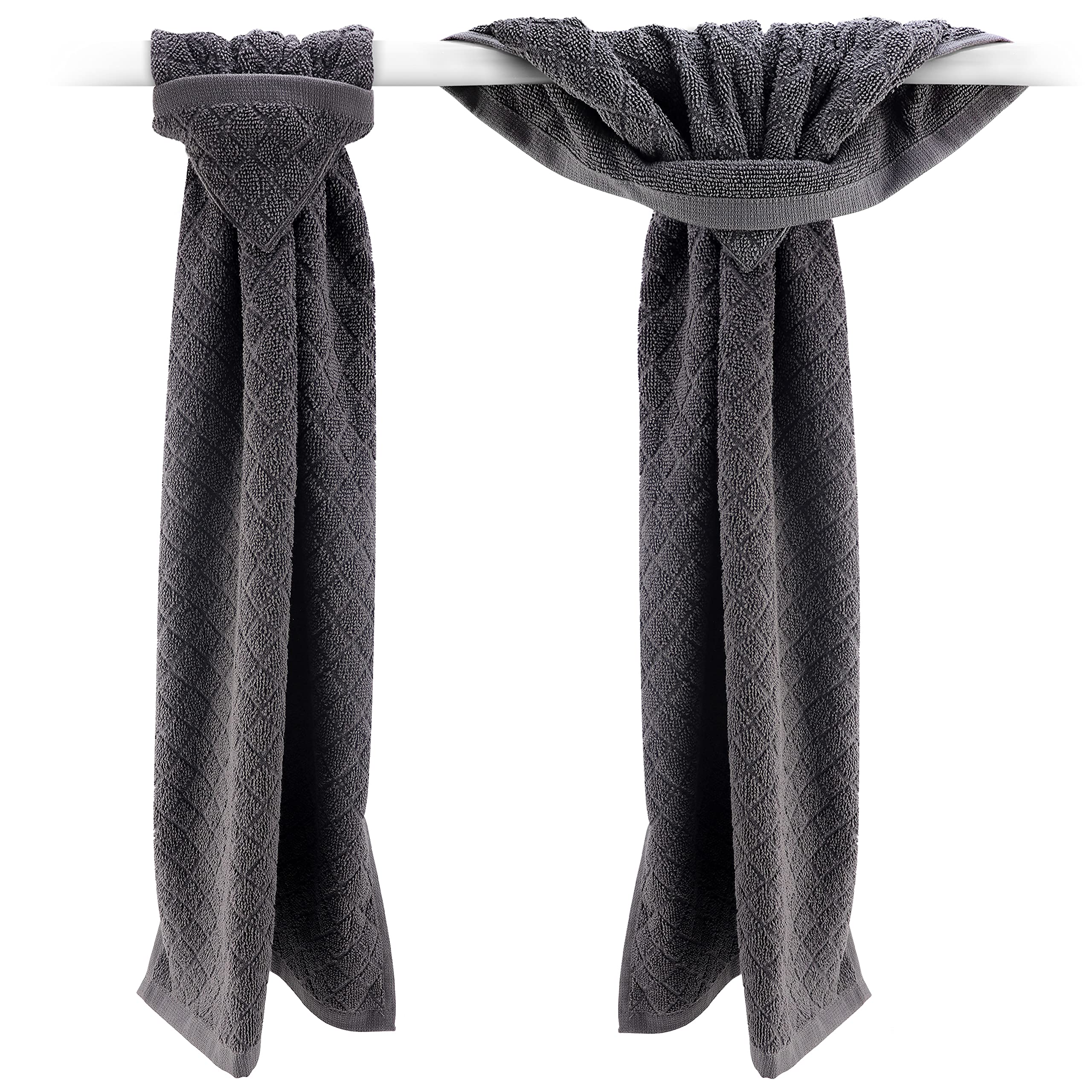 Grey Hand Towels with Hanging Loops - Set of 2 Gray Kitchen Towels, Hanging Kitchen Towels with Hanging Loop, Grey Dish Towels with Loops for Hanging,
