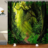 Loussiesd Woodland Shower Curtain Kids Teens Woodland and Pathway Foliage Trunk Greenery Bath Curtain with 12 Hooks Bathroom Decor Yellow Green Shower