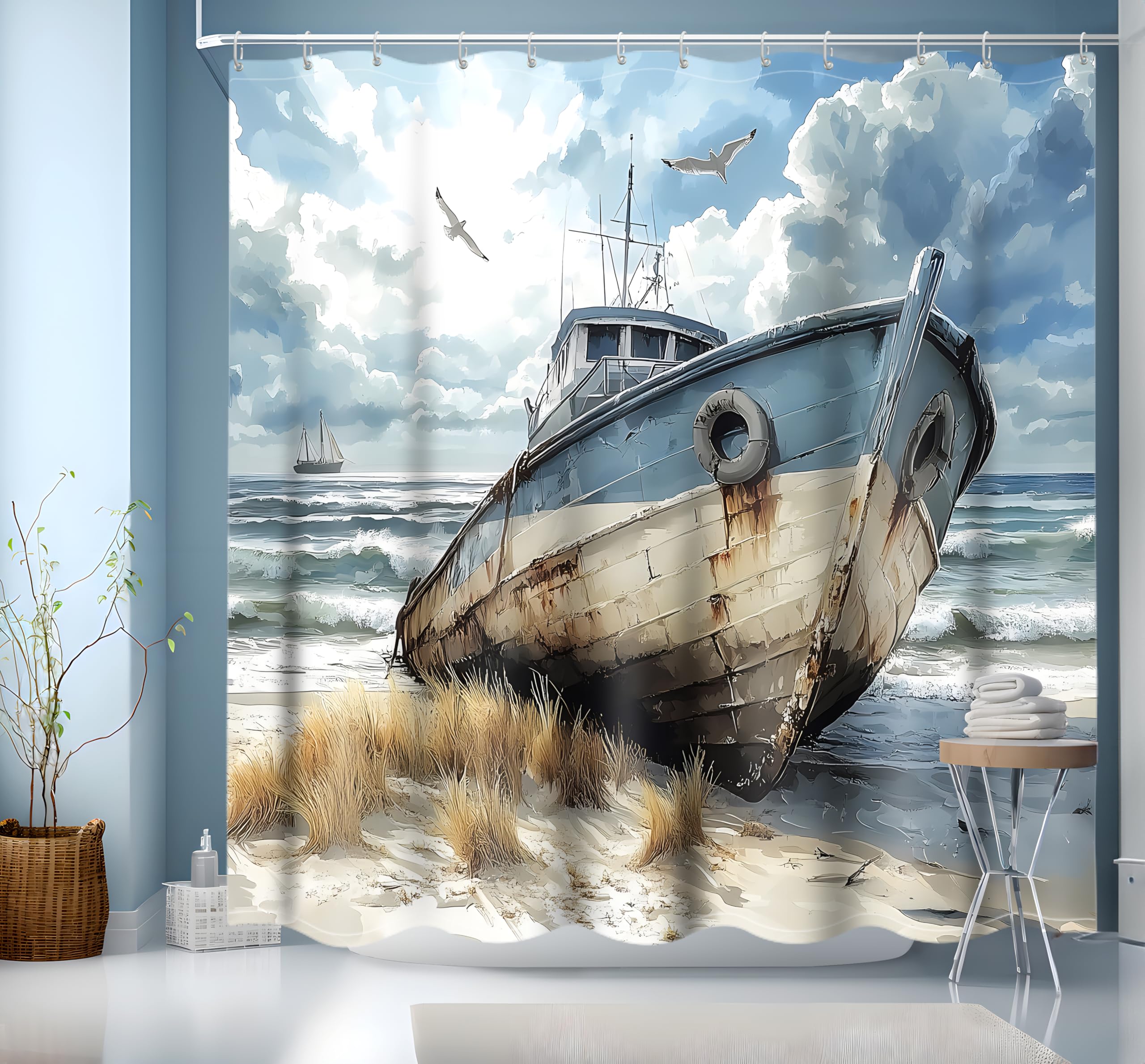 GXUNNAA Nautical Shower Curtain Retro Decorative Bath Curtain Polyester Fabric Waterproof Bathroom Curtain with 12 Hooks for Shower Stall,
