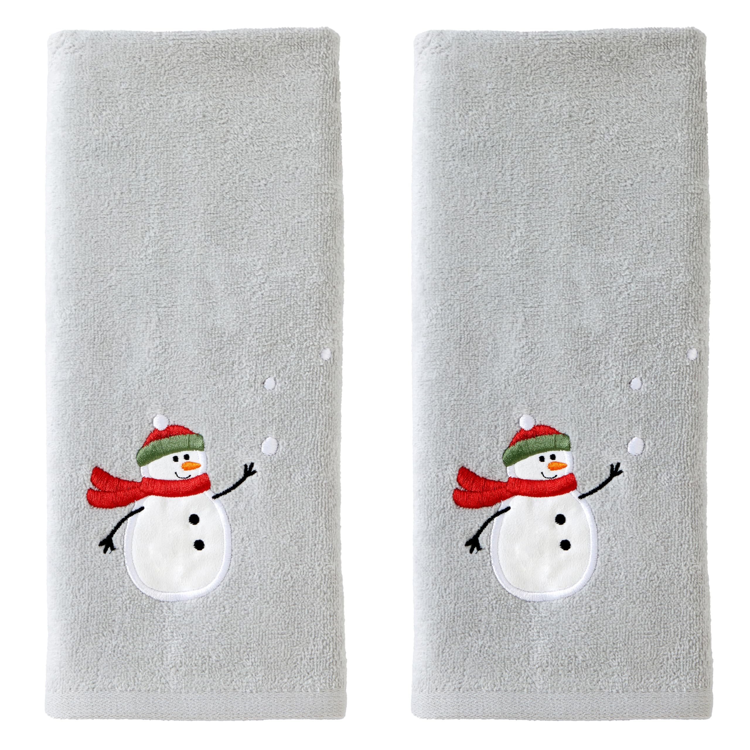 SKL Home Hand Towel Set for Bath/Kitchen/Bar & Gift, Cotton, Snowman with Snowballs, S