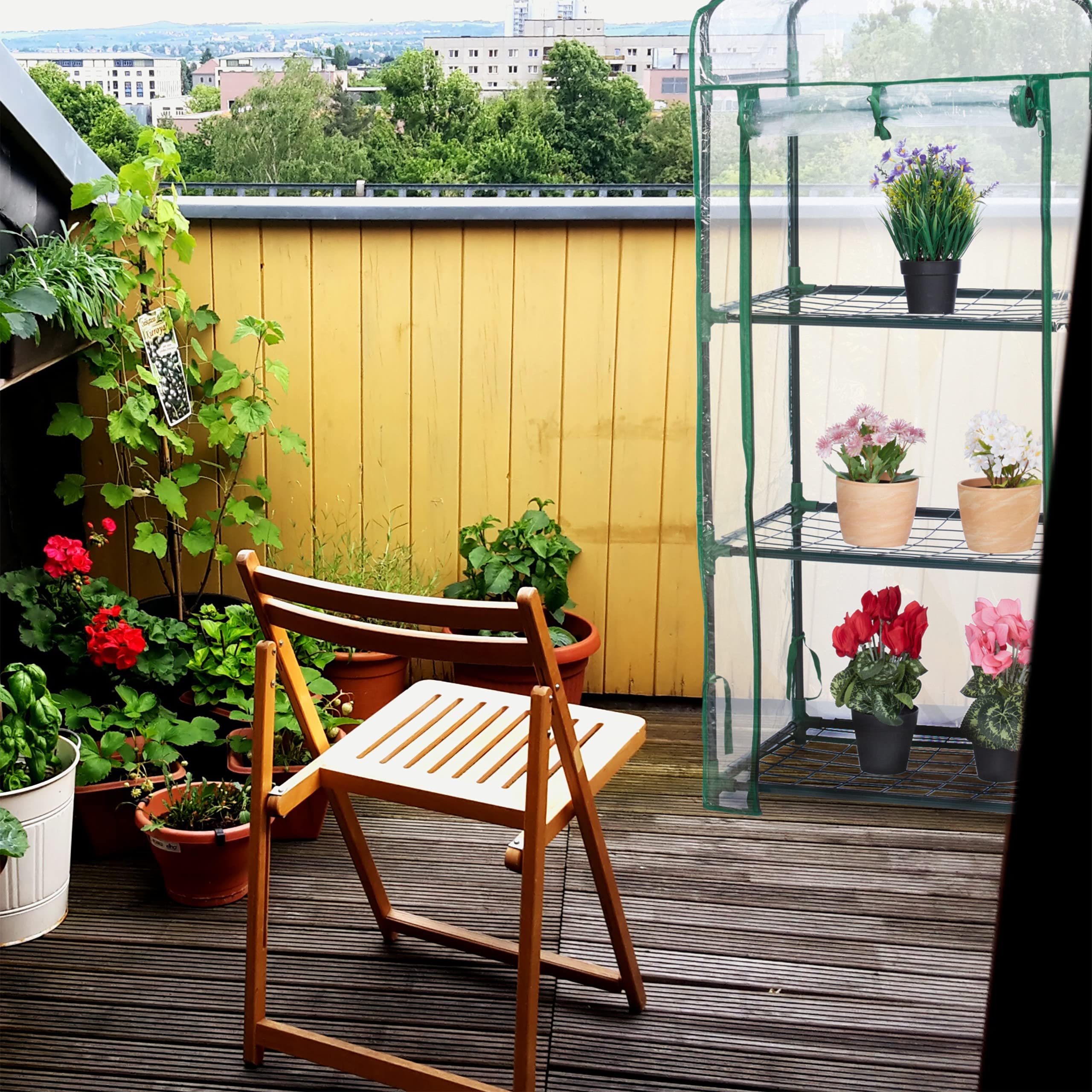 Relaxdays Small Greenhouse for Balcony, 3 Shelves, Metal & Plastic, Plant Cultivation, 128x60x40 cm, Green/Transparent, Iron