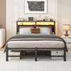 VERFARM Double Bed Frames with Wood Storage Shelf Headboard and Charging Station/LED Lights, Heavy Duty Metal Platform Bed Frame 4ft6 Double Bed, No