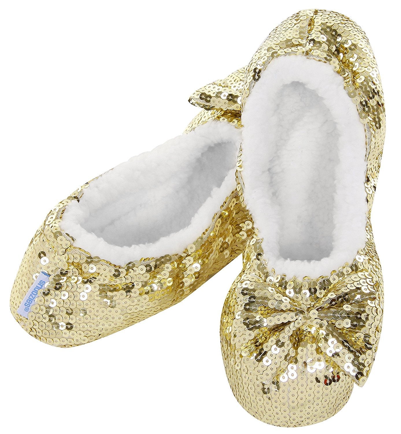 Womens Snoozies Bling Soft Soled Slippers With Gel Grip. Warm Sherpa Fleece Lining.
