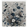 ABAKUHAUS Navy Blue Shower Curtain, Wildflowers Monochrome, Cloth Fabric Bathroom Decor Set with Hooks, 175 x 200 cm, Dark Petrol Blue Coconut