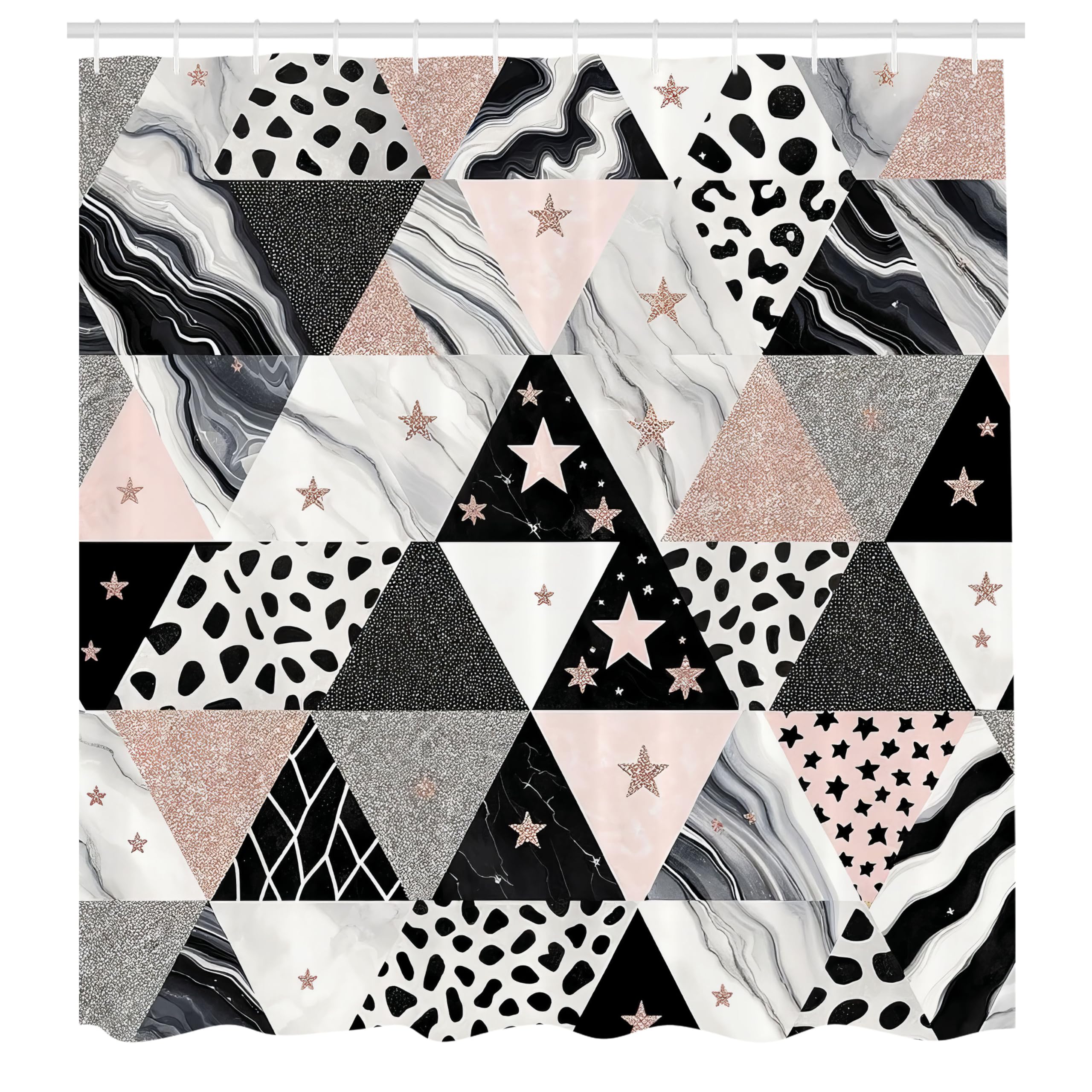 ABAKUHAUS Pink Shower Curtain, Fashion Design Starry Triangle, Cloth Fabric Bathroom Decor Set with Hooks, 175 x 200 cm, Dimgray Pale Taupe Rose