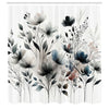 ABAKUHAUS Neutral Shower Curtain, Soft Hues Flowers Pattern, Cloth Fabric Bathroom Decor Set with Hooks, 175 x 200 cm, Dimgray Slate Blue