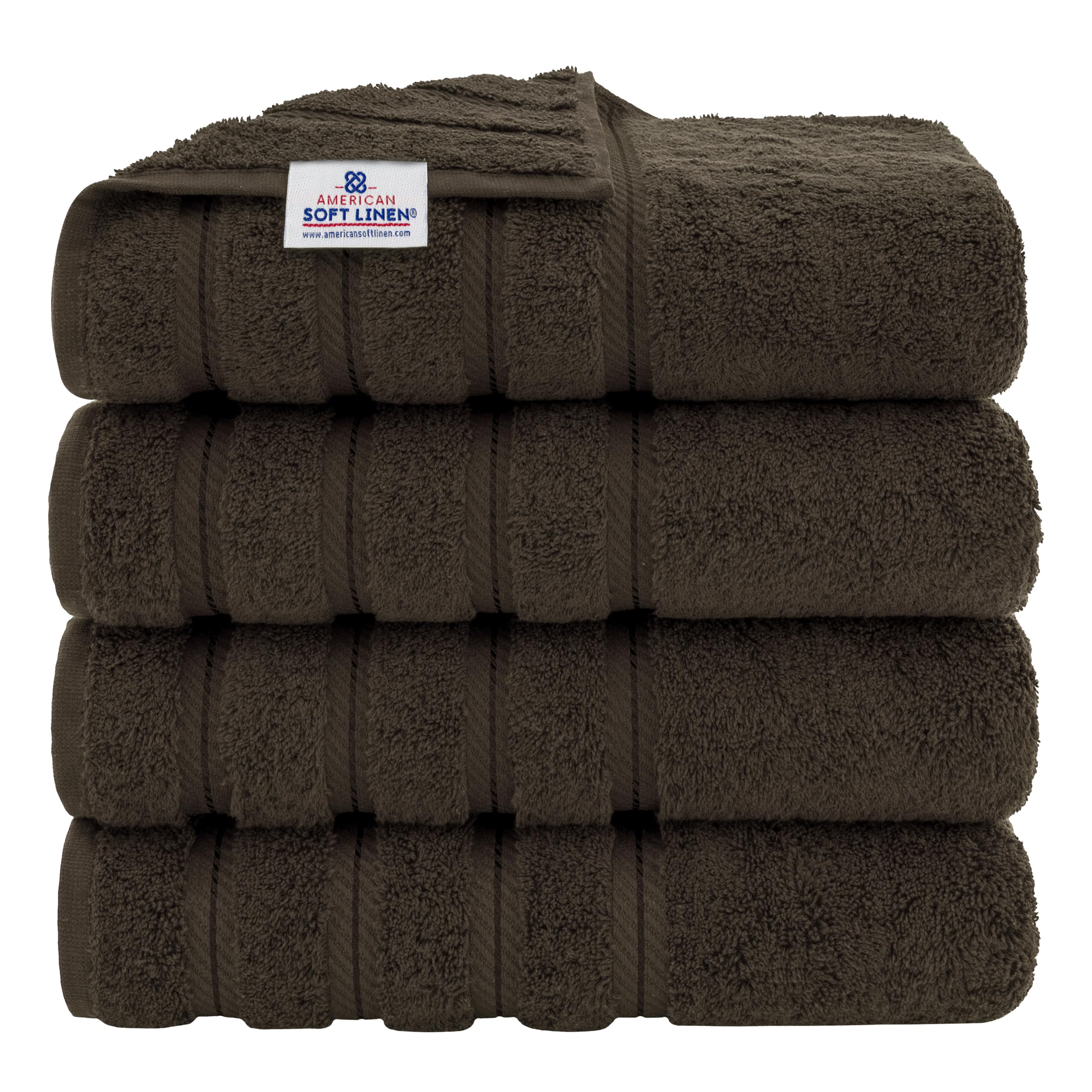 American Soft Linen Luxury 4 Piece Bath Towel Set, 100% Cotton Turkish Bath Towels for Bathroom, 27x54 in Extra Large Bathroom Shower Towels, Brown