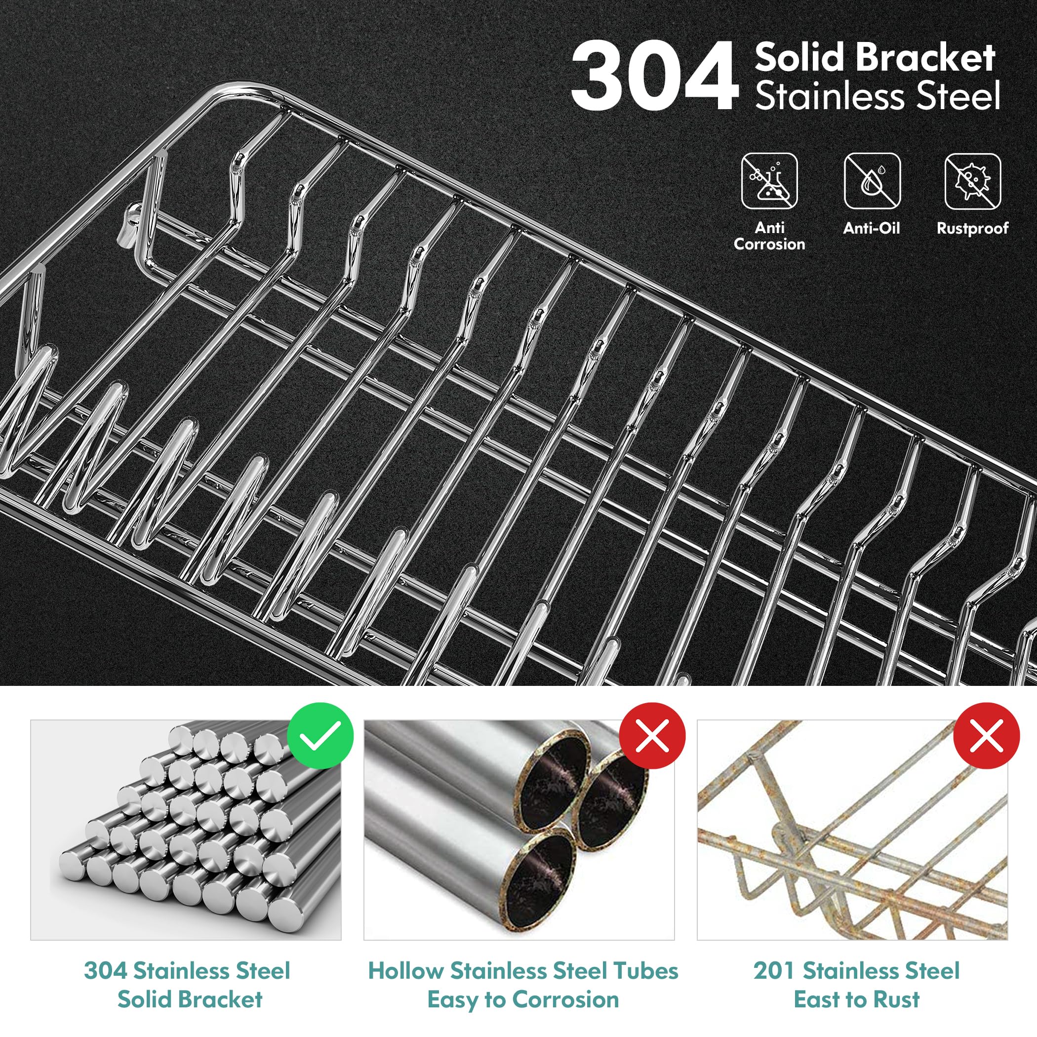 romision 2 Tier Dish Drying Rack, Large Dish Rack with 360 Swivel Spout, 304 Stainless Steel Dish Drainer Rack, Draining Board Rack for Kitchen