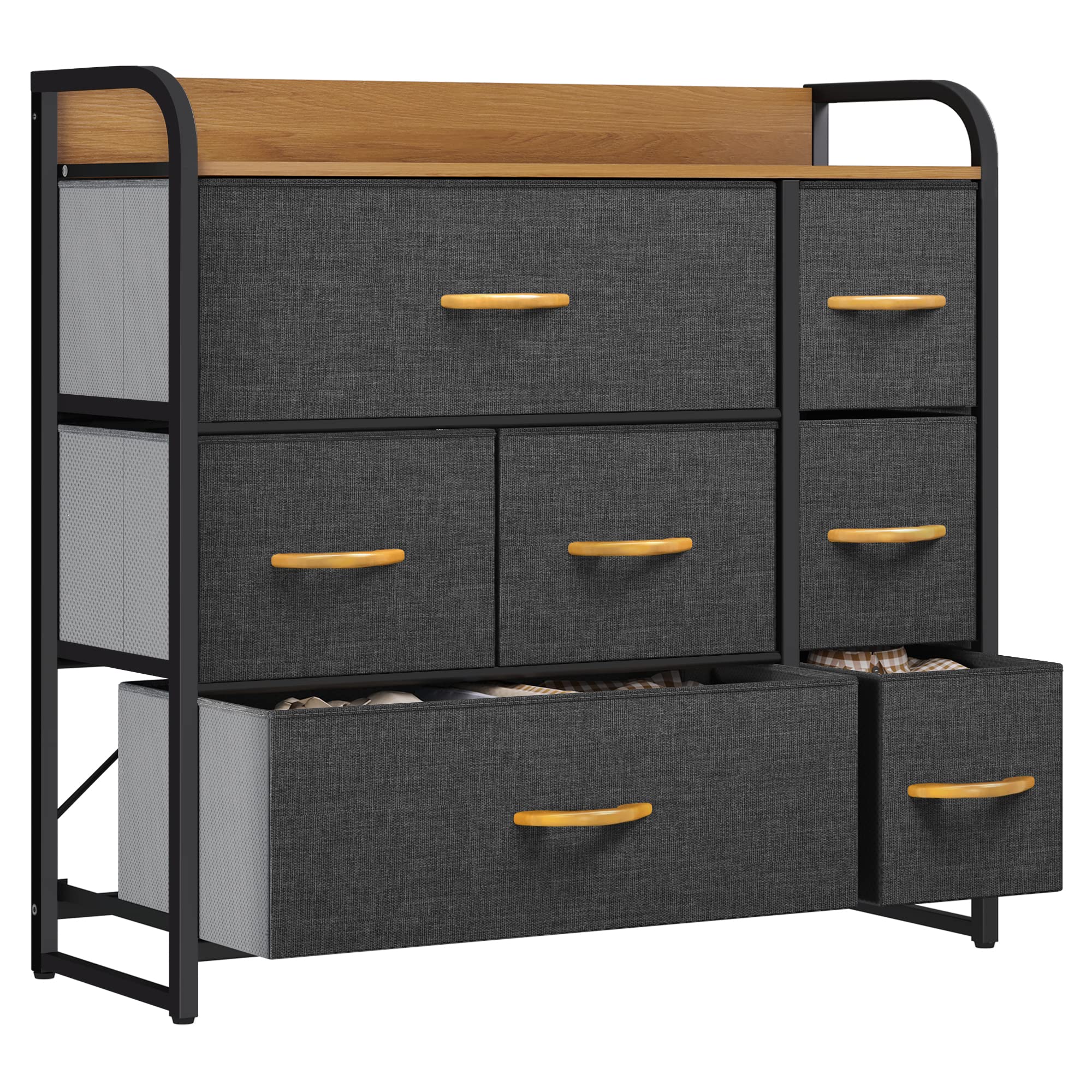 YITAHOME Chest of Drawers, 7-Drawer Storage Organizer Unit for Bedroom Living Room Closet, Sturdy Steel Frame, Easy Pull Fabric Bins & Wooden Top,