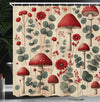 ABAKUHAUS Rustic Shower Curtain, Floral Woodland Mushrooms, Cloth Fabric Bathroom Decor Set with Hooks, 175 x 200 cm, Champagne Dark Coral Red