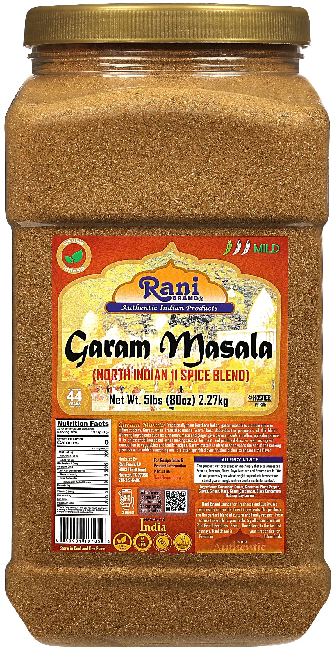 Rani Garam Masala Indian 11-Spice Blend 80oz (5lbs) 2.27kg Bulk PET Jar ~ All Natural, Salt-Free | Vegan | No Colors | Gluten Friendly | NON-GMO |
