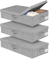 mepure 3 Pack 48L Underbed Storage, 79x40x15cm, Fabric Under Bed Storage Boxes with Lids, Large Foldable Clothes Storage Box W/Handle, Under Bed