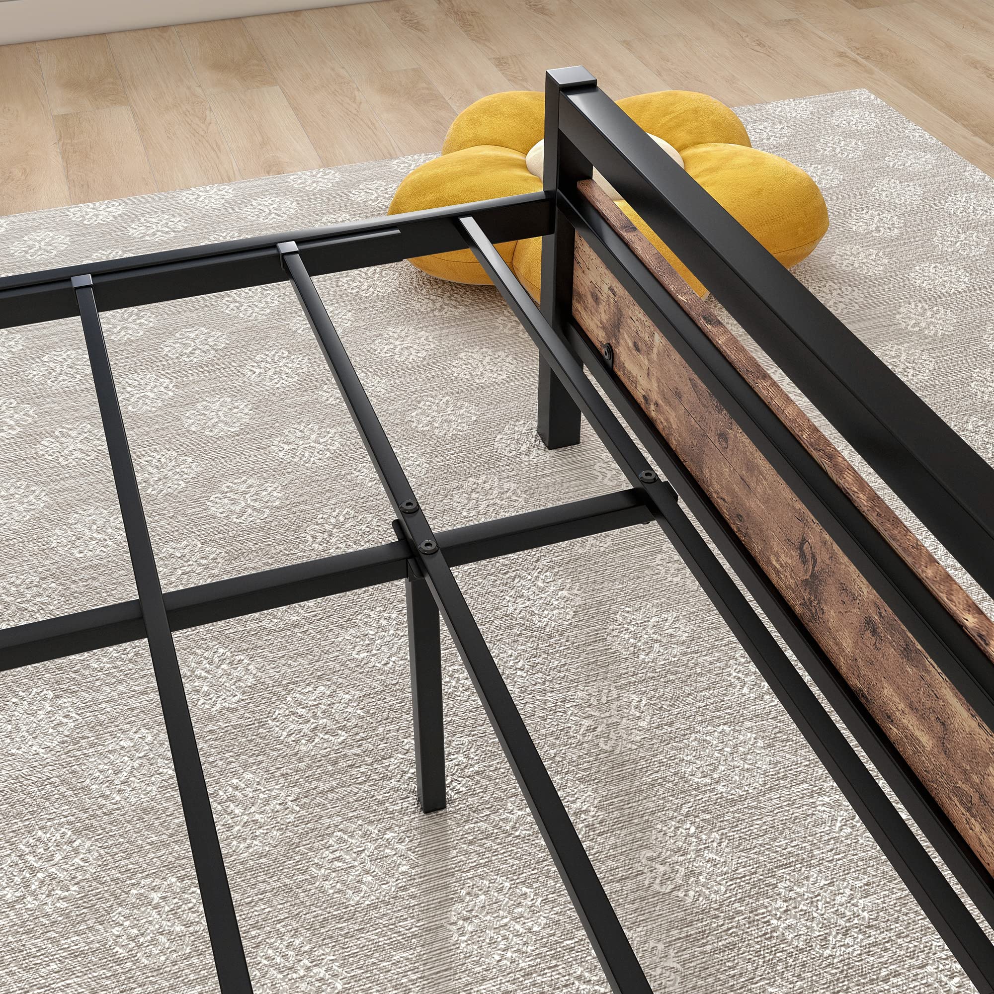 BOFENG 3ft Single Bed Frames Solid Bedstead Base with Wood Headboard,Heavy Duty Metal Platform Bed Frame No Box Spring Needed,Mattress Base/Metal Slat