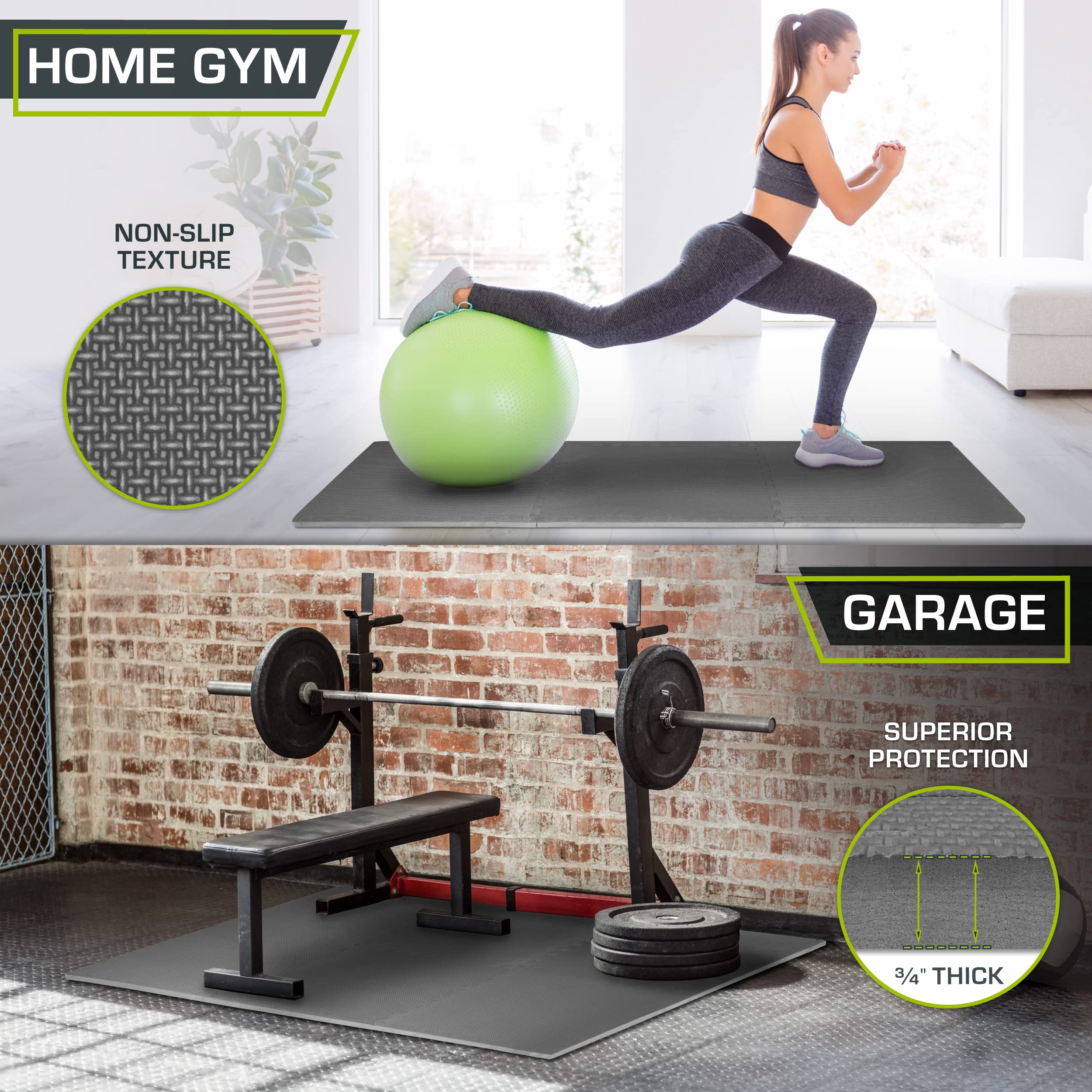 ProsourceFit Extra Thick Puzzle Exercise Mat, EVA Foam Interlocking Tiles for Protective, Cushioned Workout Flooring for Home and Gym Equipment, Grey