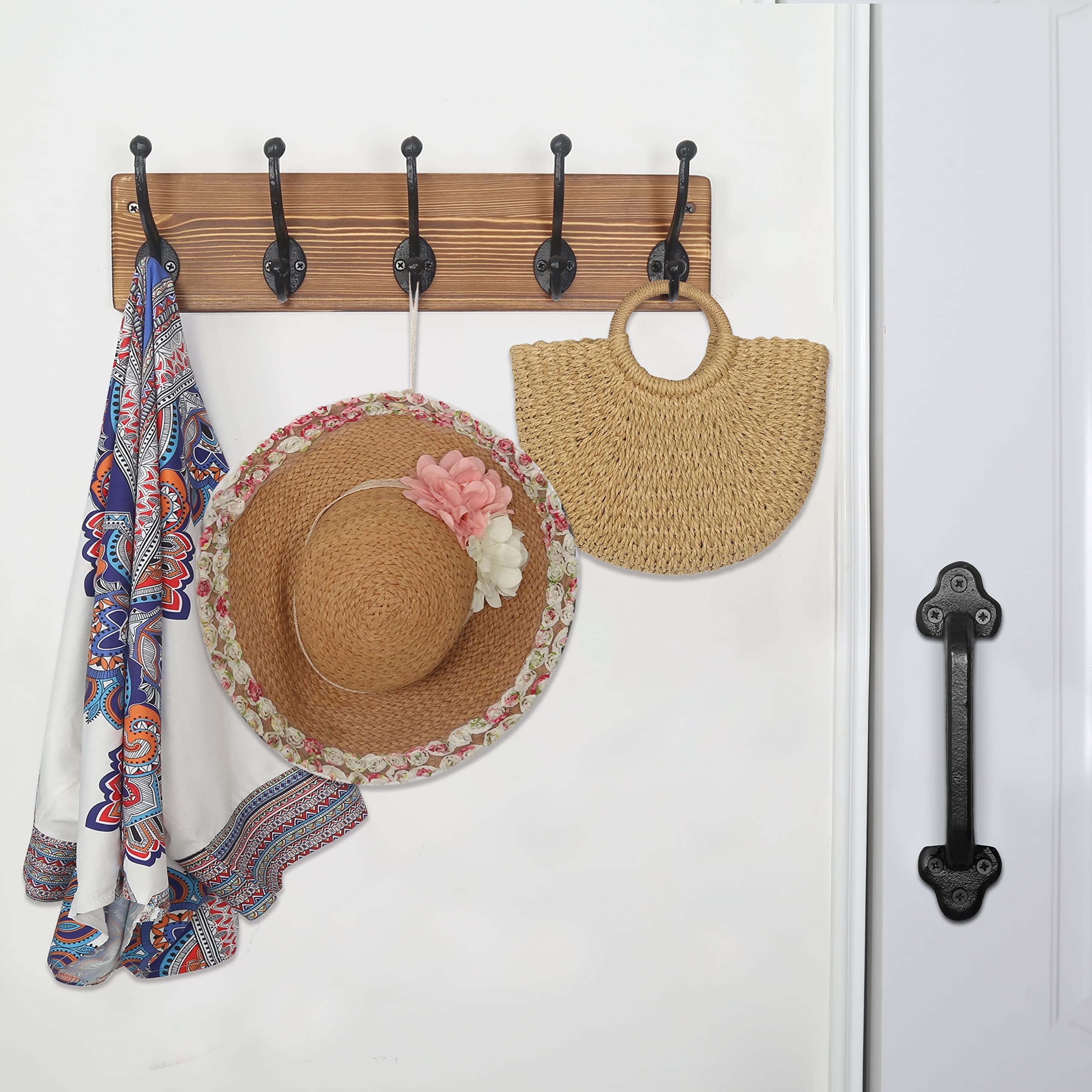 WEBI Rustic Coat Rack Wall Mount,5 Cast Iron Coat Hooks Wall Mounted,Heavy Duty Wall Coat Hanger Hooks for Hanging Coats,Clothes,Rustic Brown,2 Packs