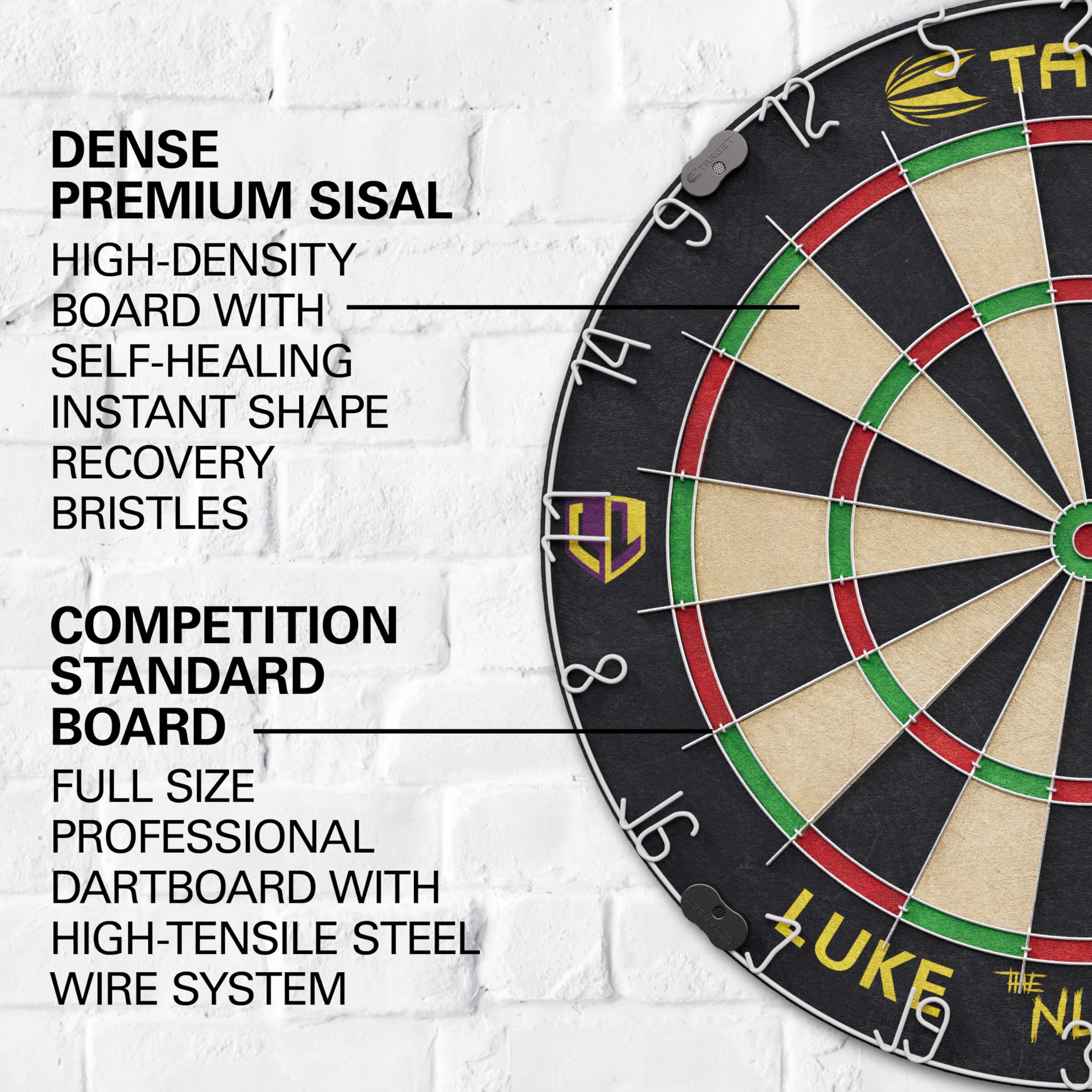 Target Darts Luke Littler Dartboard Set | Player Edition ?The Nuke? Dart Board Set with 2 Sets of Steel Tip Darts, Competition Standard Throw Line |